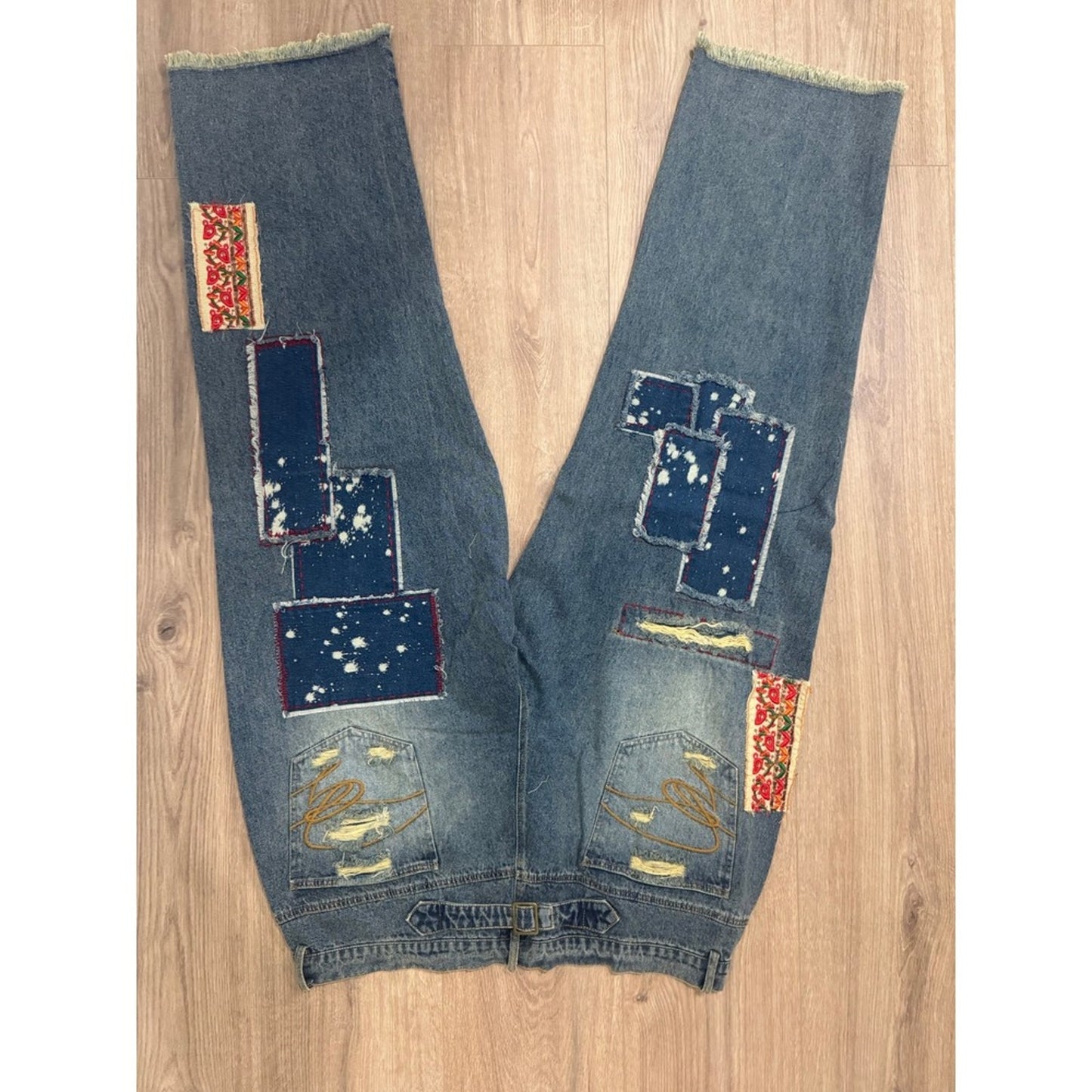 Jaded Gypsy Distressed Patchwork Boyfriend Jeans Medium Wash Boho Western NWT