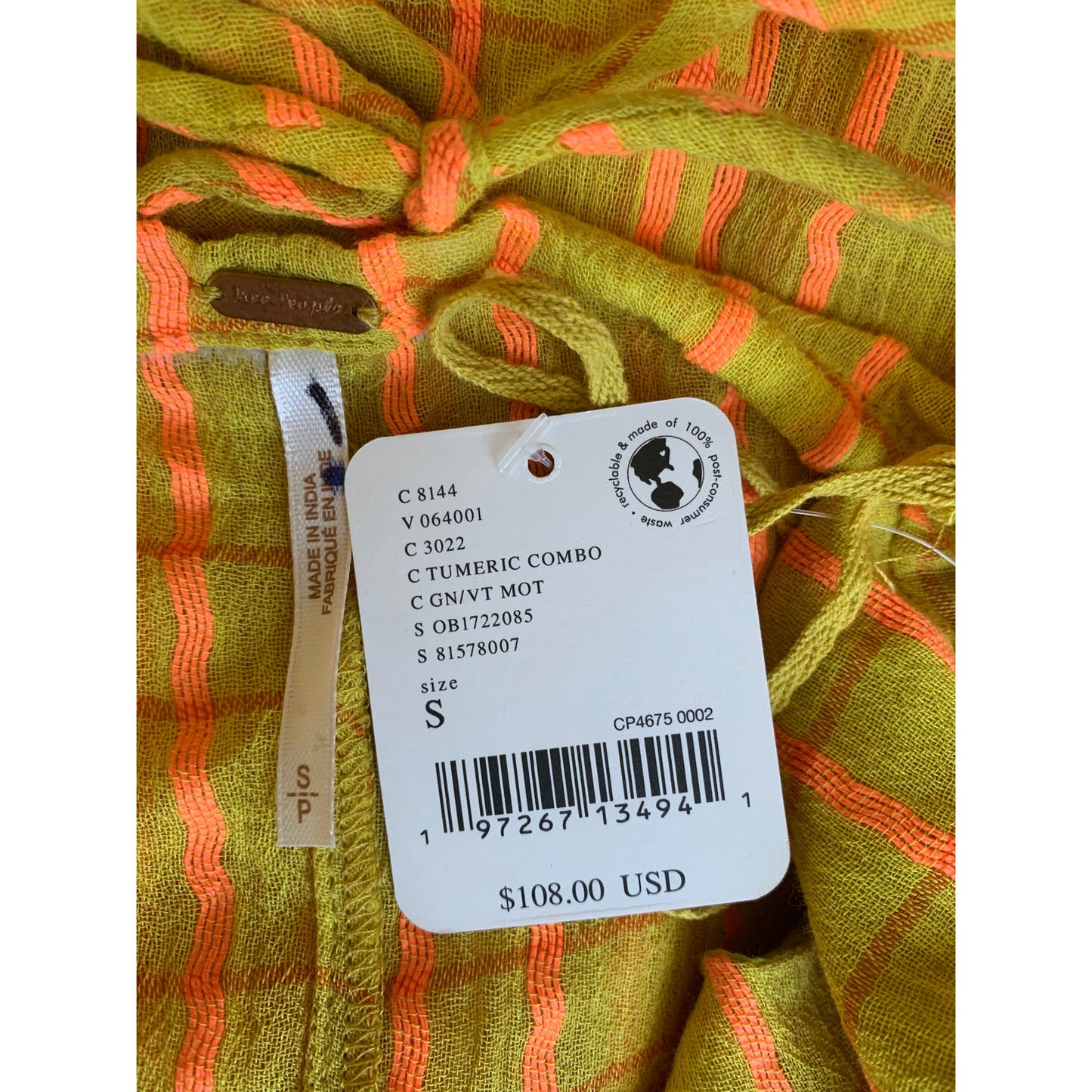 Free People Marigold Maxi Dress in Turmeric Combo Small Sleeveless Boho Cotton