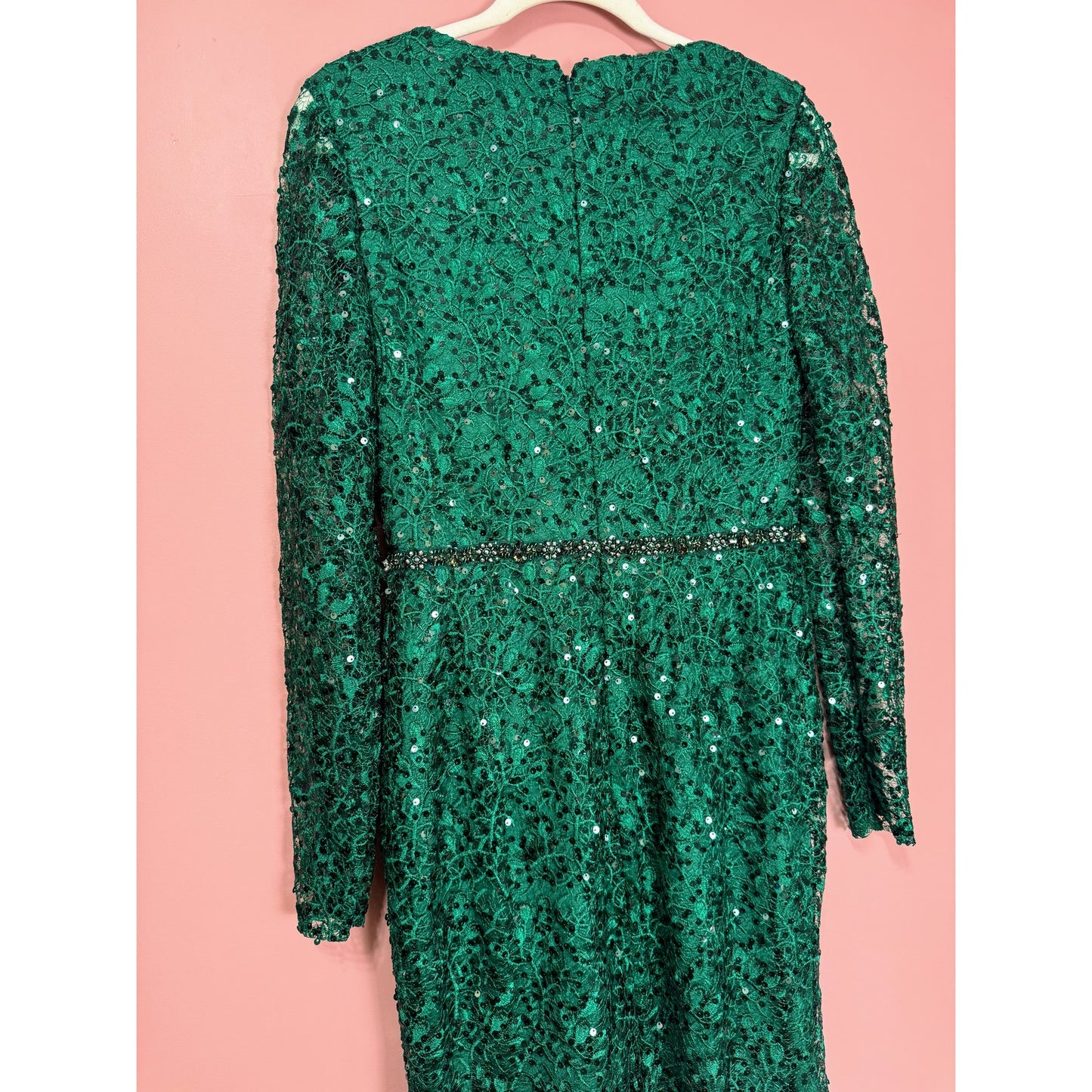 NEW NWT Mac Duggal Embellished Wrap Over Long Sleeve Gown Green Style 68016 Size 6