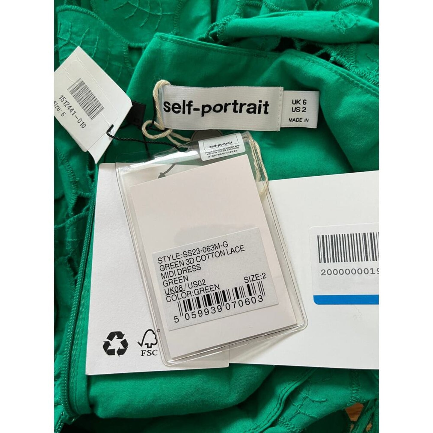 Self Portrait 3D Cotton Lace Midi Dress Green Size 2