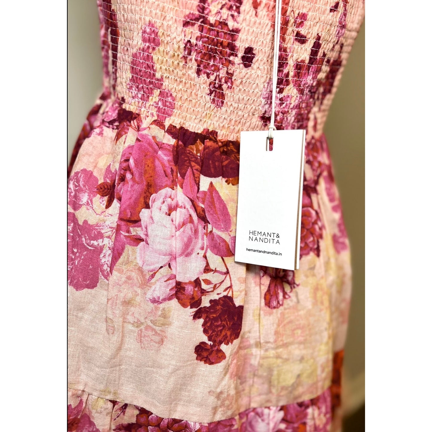 Hemant and Nandita Dali Mini Dress Pink Medium Floral Pullover Embroidered Lined