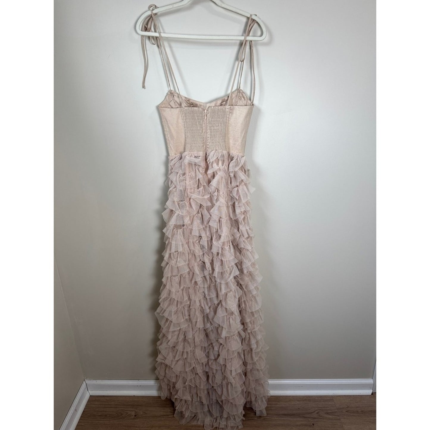 Show Me Your Mumu Francesca Gown Champagne Pink Ruffle Tulle Corset Maxi Dress