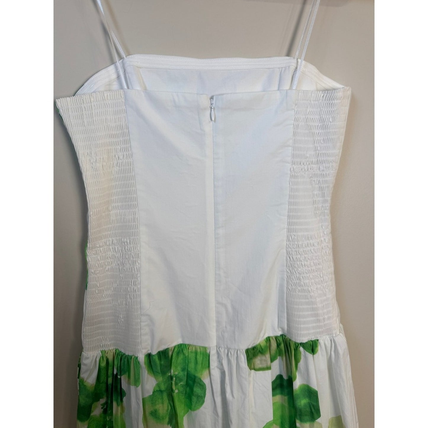 Amanda Uprichard Floral Print Bubble Hem Midi Dress Strapless Green White M