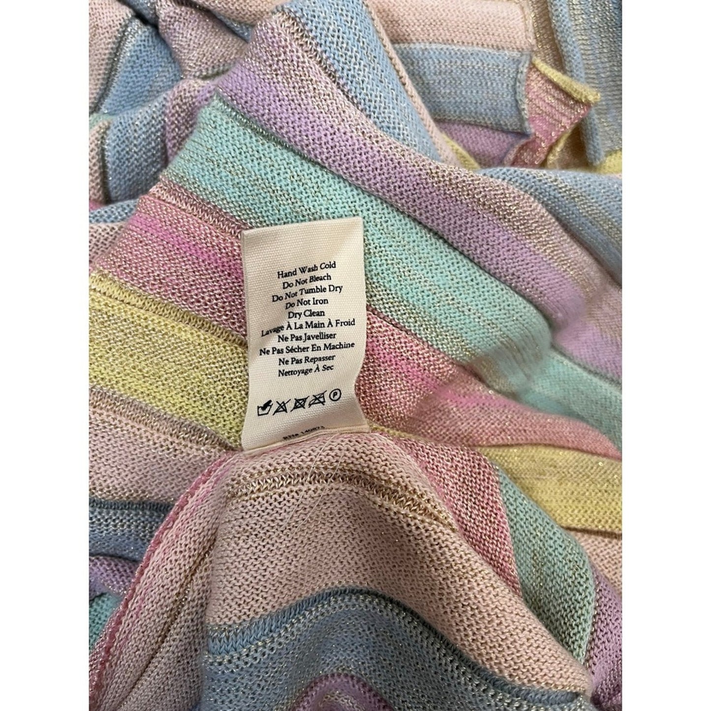 LoveShackFancy Mylene Ribbed Knit Maxi Dress Pastel Sunrise Metallic Size LG