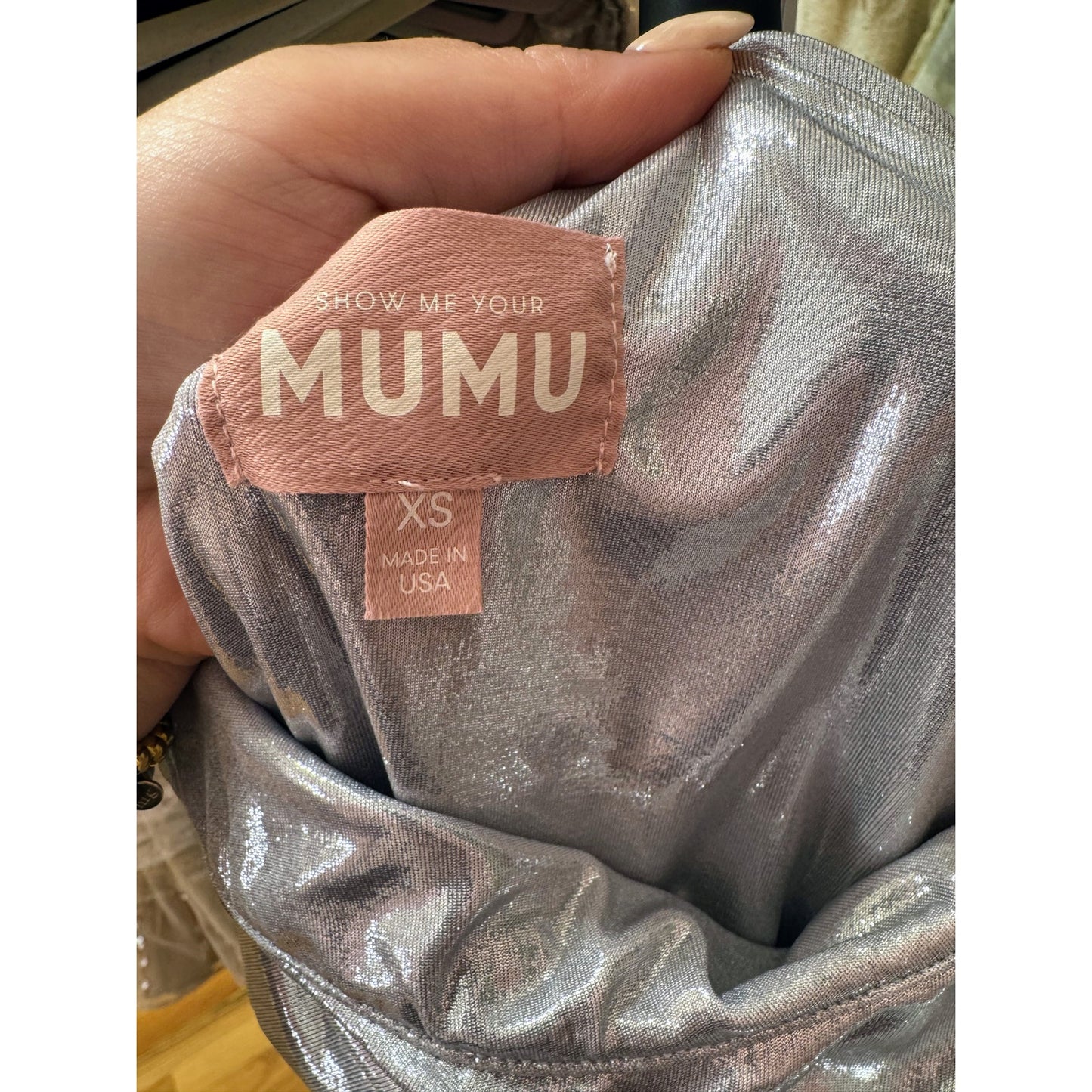 Show Me Your Mumu Genevieve One-Shoulder Wrap Mini Dress Silver Size XS