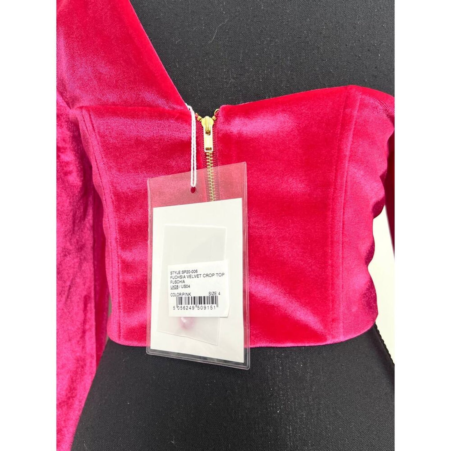 Self Portrait Velvet Crop Top Fuchsia Size 4 One Shoulder Lined Party Cocktail