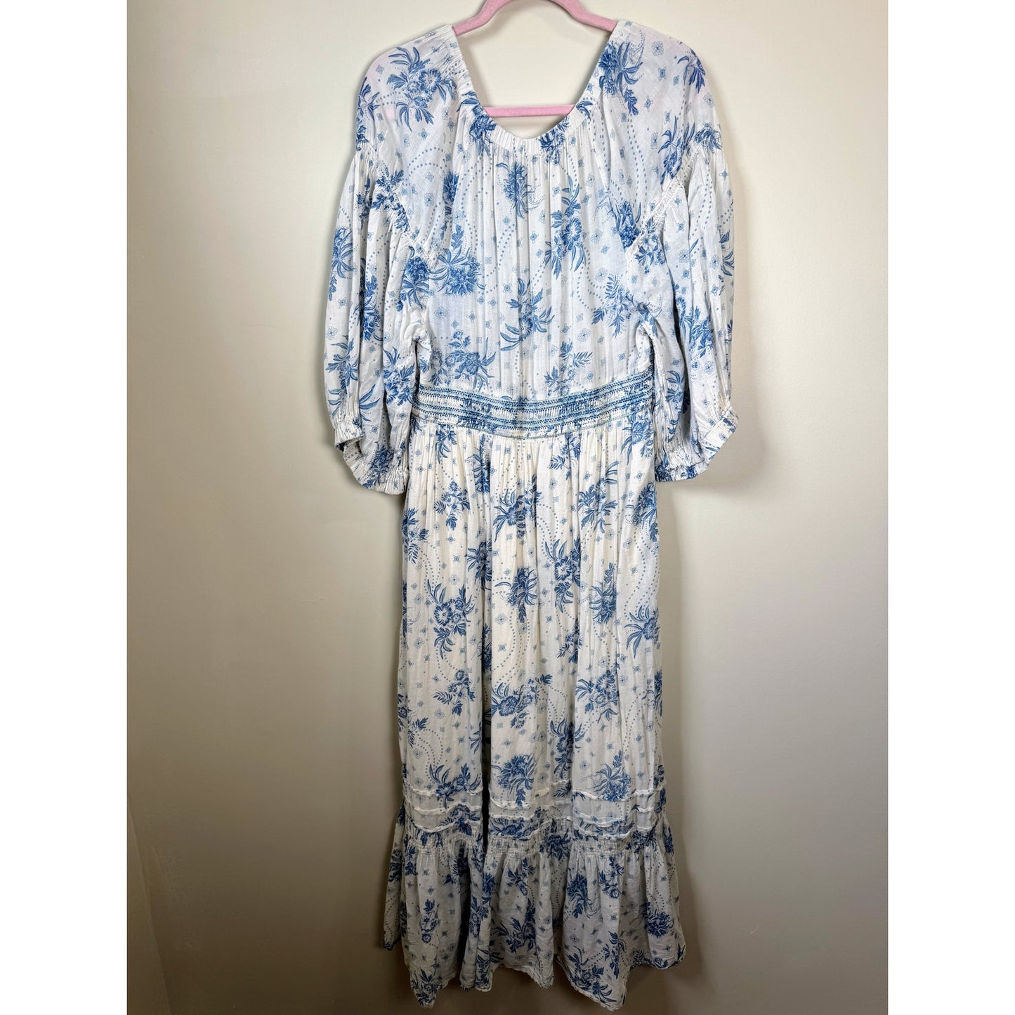 NEW Free People Golden Hour Smocked Floral Maxi in Tea Combo Size Large