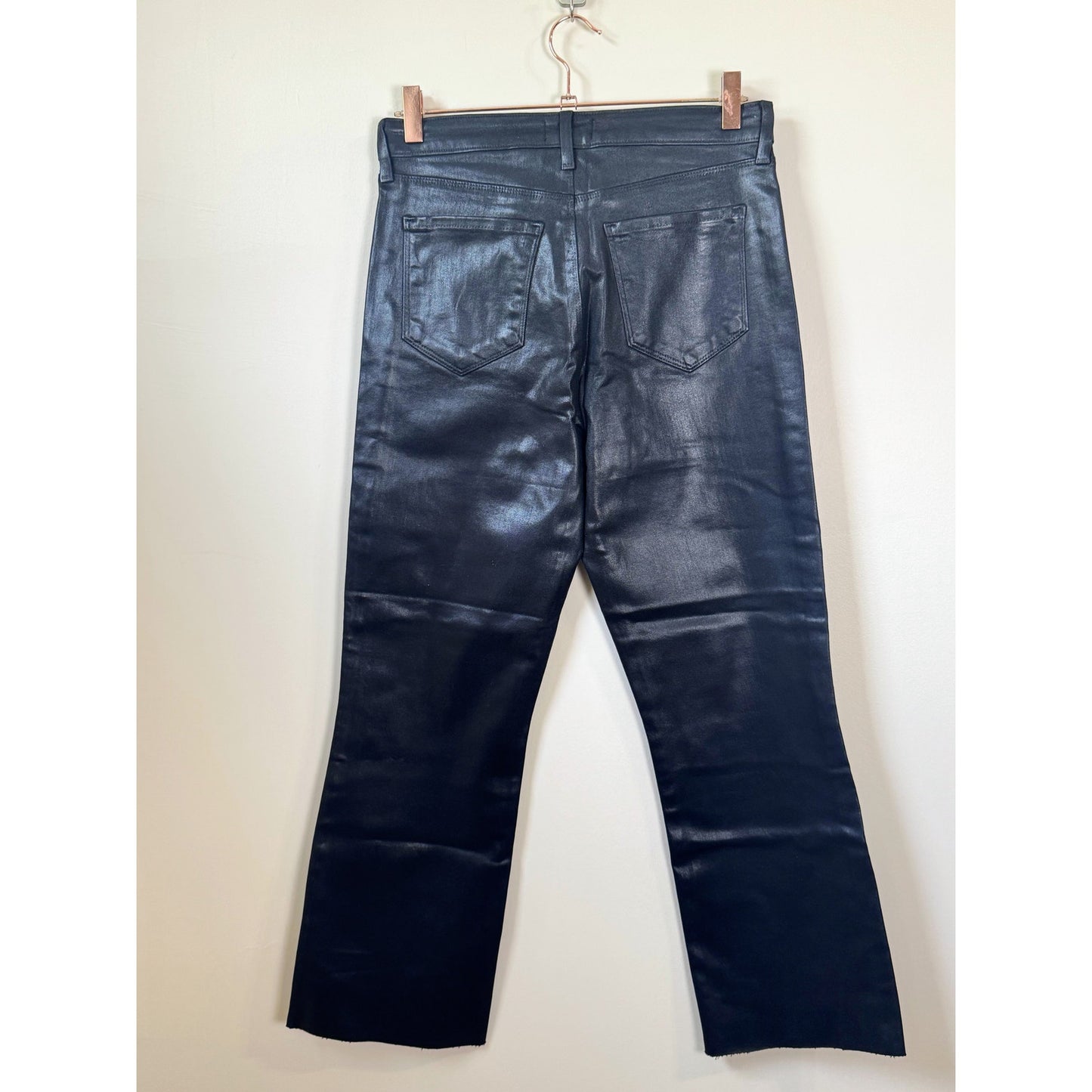 NEW NWT L'agence Kendra High Rise Crop Flare Coated Black Size 28