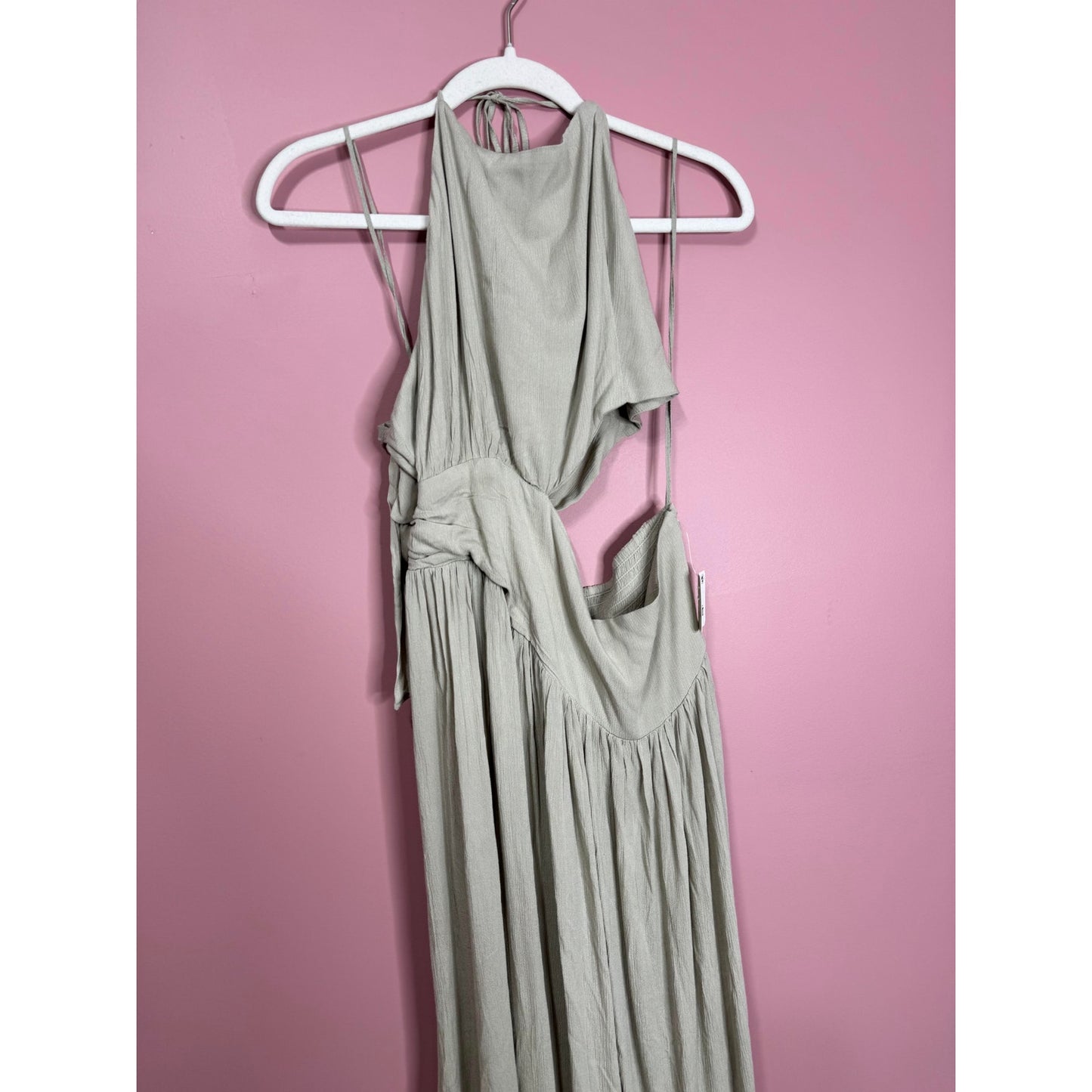 Free People Suki Midi Dress in Neutral Size XL Cutout Sleeveless Tie Back Party