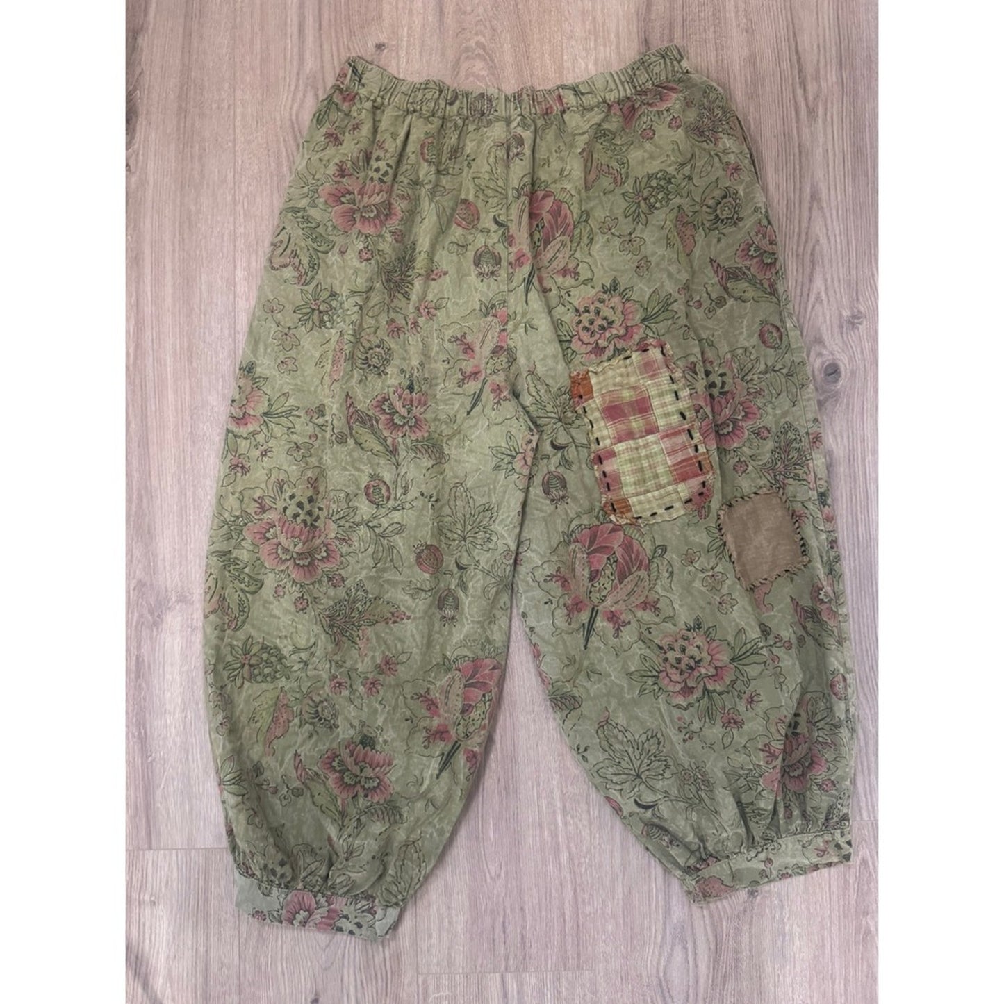 Jaded Gypsy Floral Patchwork Harem Pants Green Pink Boho Lagenlook Balloon