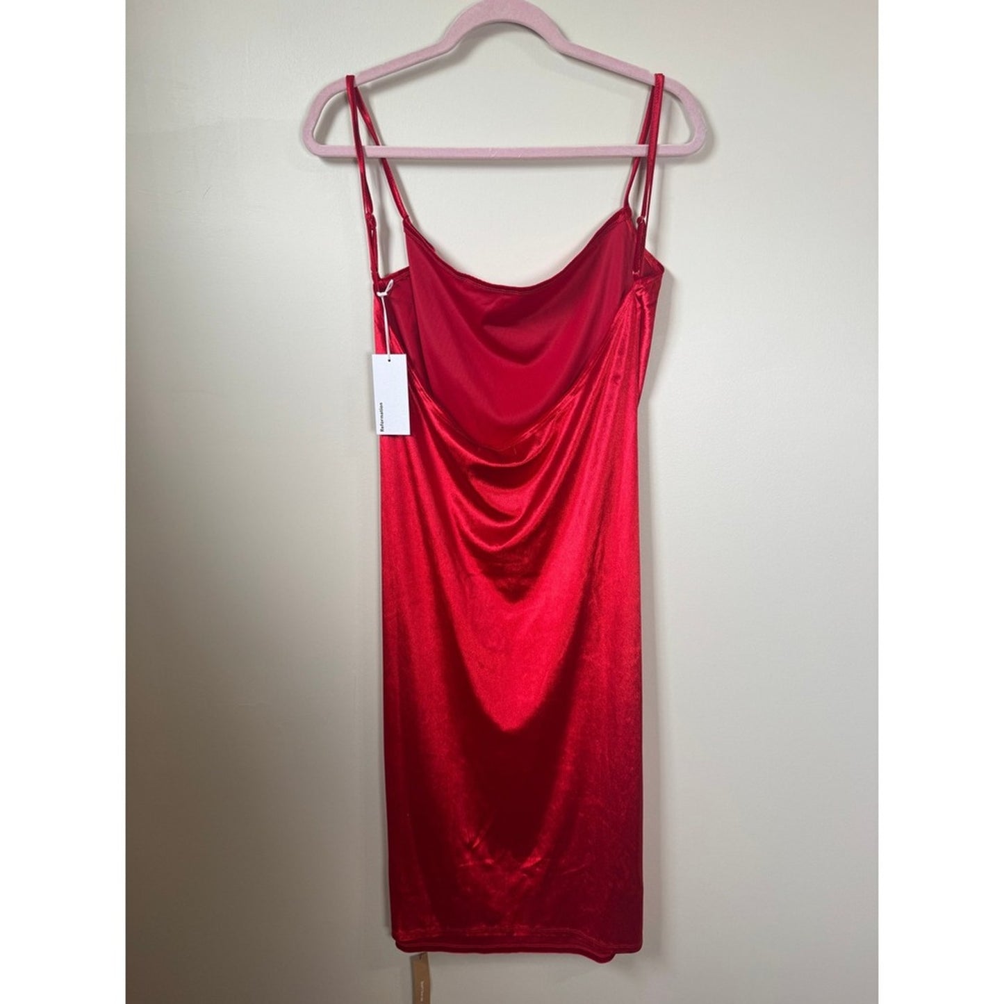 Reformation Merel Velvet Dress Red Cowl Neck Open Back Midi Large NEW