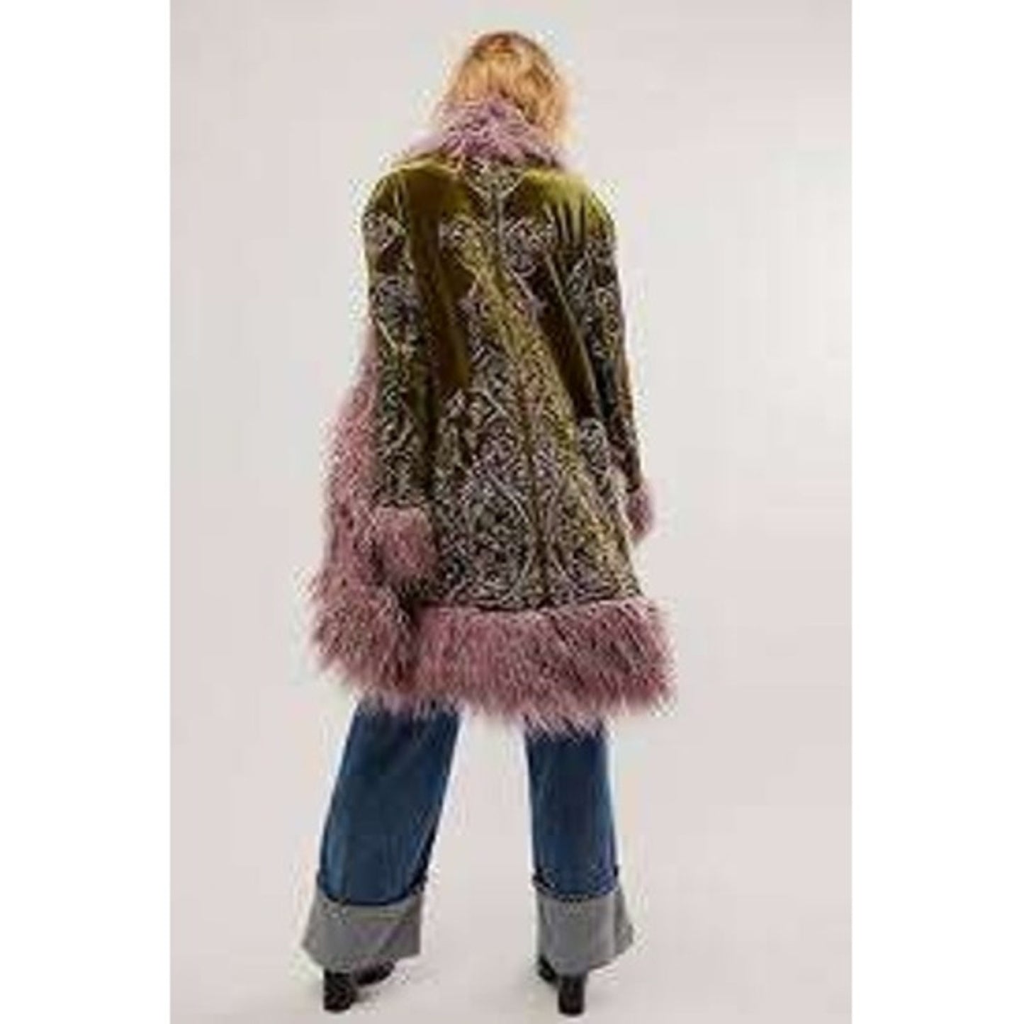 Understated Leather x Free People Moon Glow Faux Fur Duster Coat Gold XL