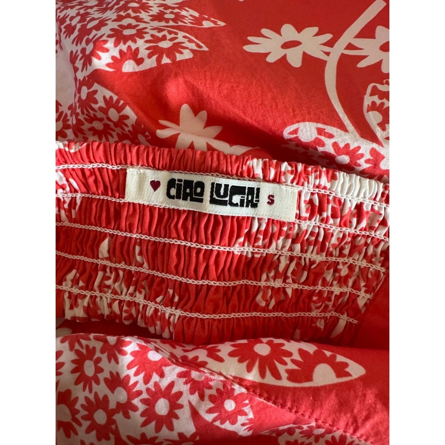Ciao Lucia Red Floral Mini Dress Square Neck Open Back Smocked Summer Small