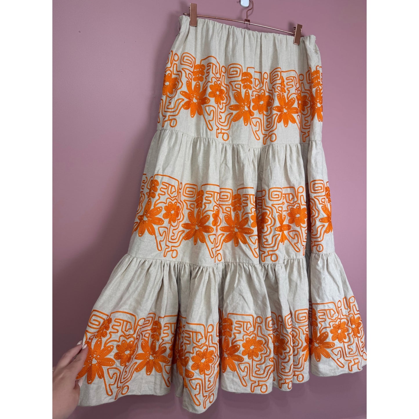 Maje Jin Embroidered Tiered Maxi Skirt Floral