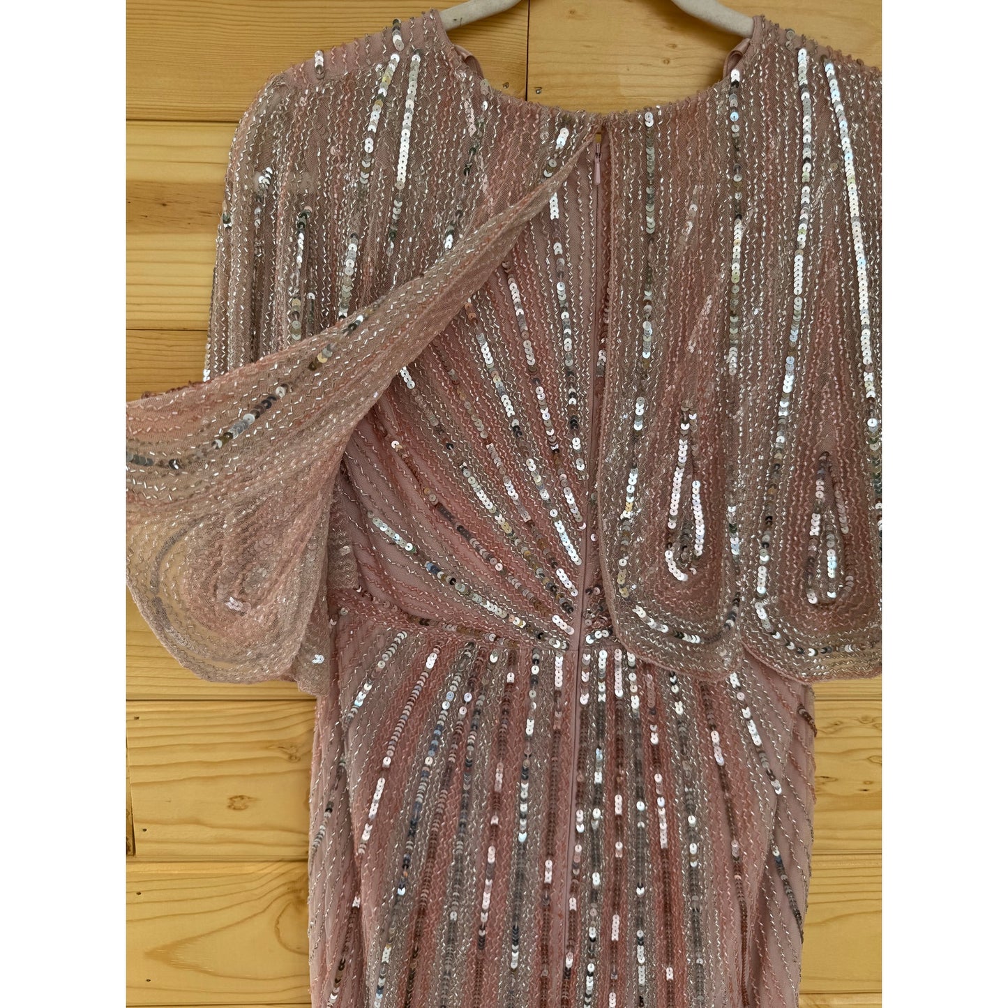 Mac Duggal Pink Sequined V Neck Cape Sleeve Gown Size 4 Style 93583
