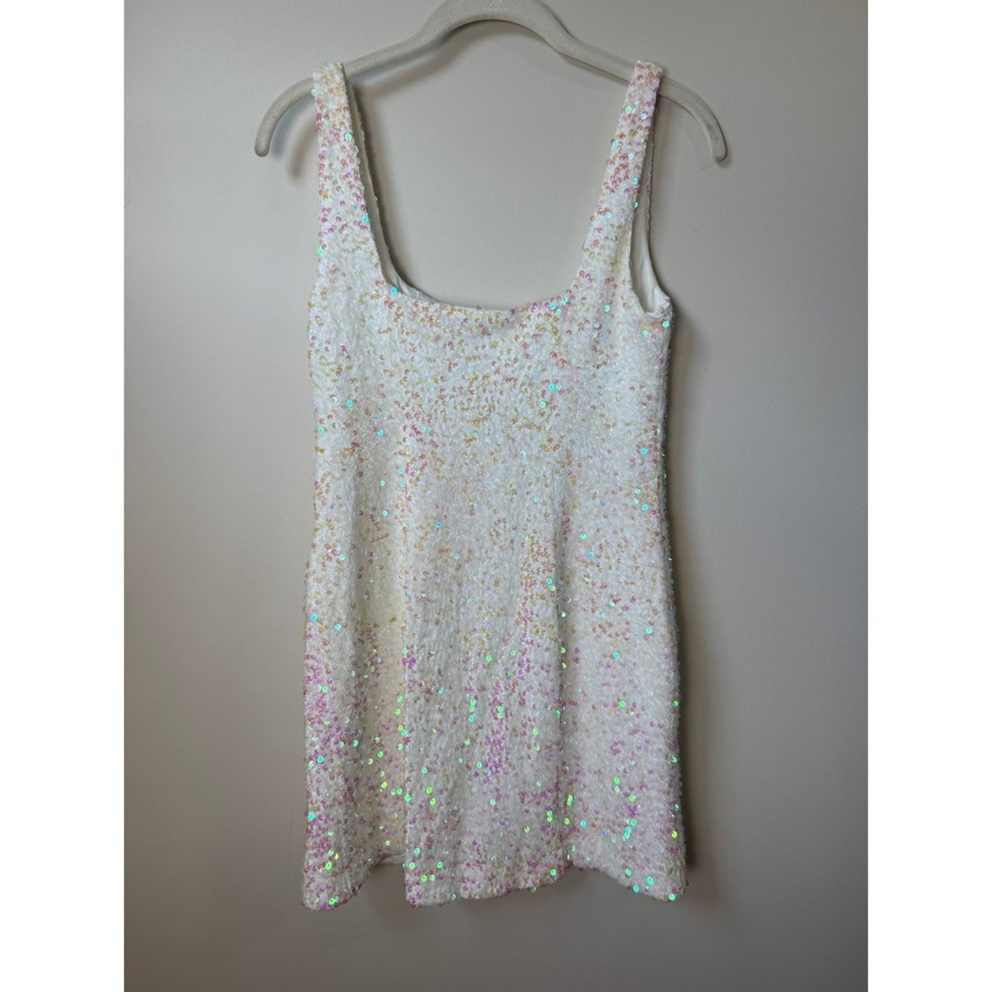 Show Me Your Mumu Womens White Iridescent Sequin Mini Dress Square Neck Small