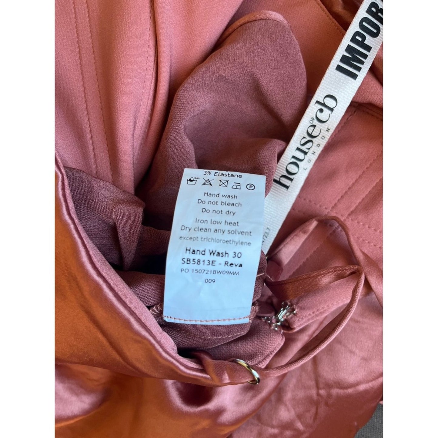 House of CB Reva Satin Cowl Neck Ruched Midi Dress Rose Gold XS