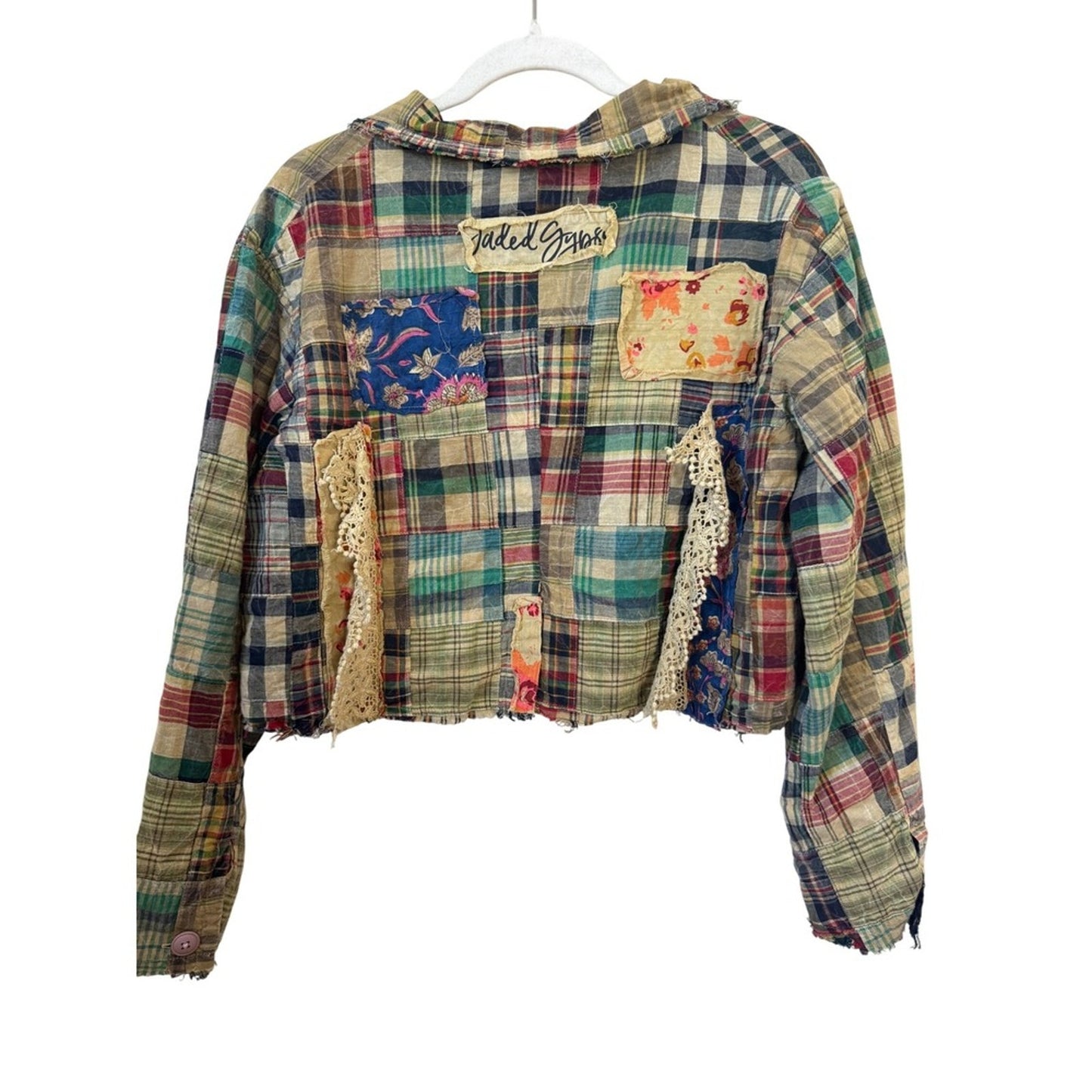 Jaded Gypsy Women Patchwork Jacket Plaid Floral Lace Boho Multi Color S/M