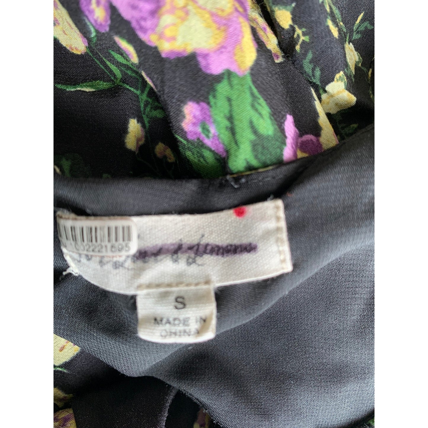 For Love & Lemons Hi-Low Dress in Black Floral Small Long Sleeve Open Tie Back