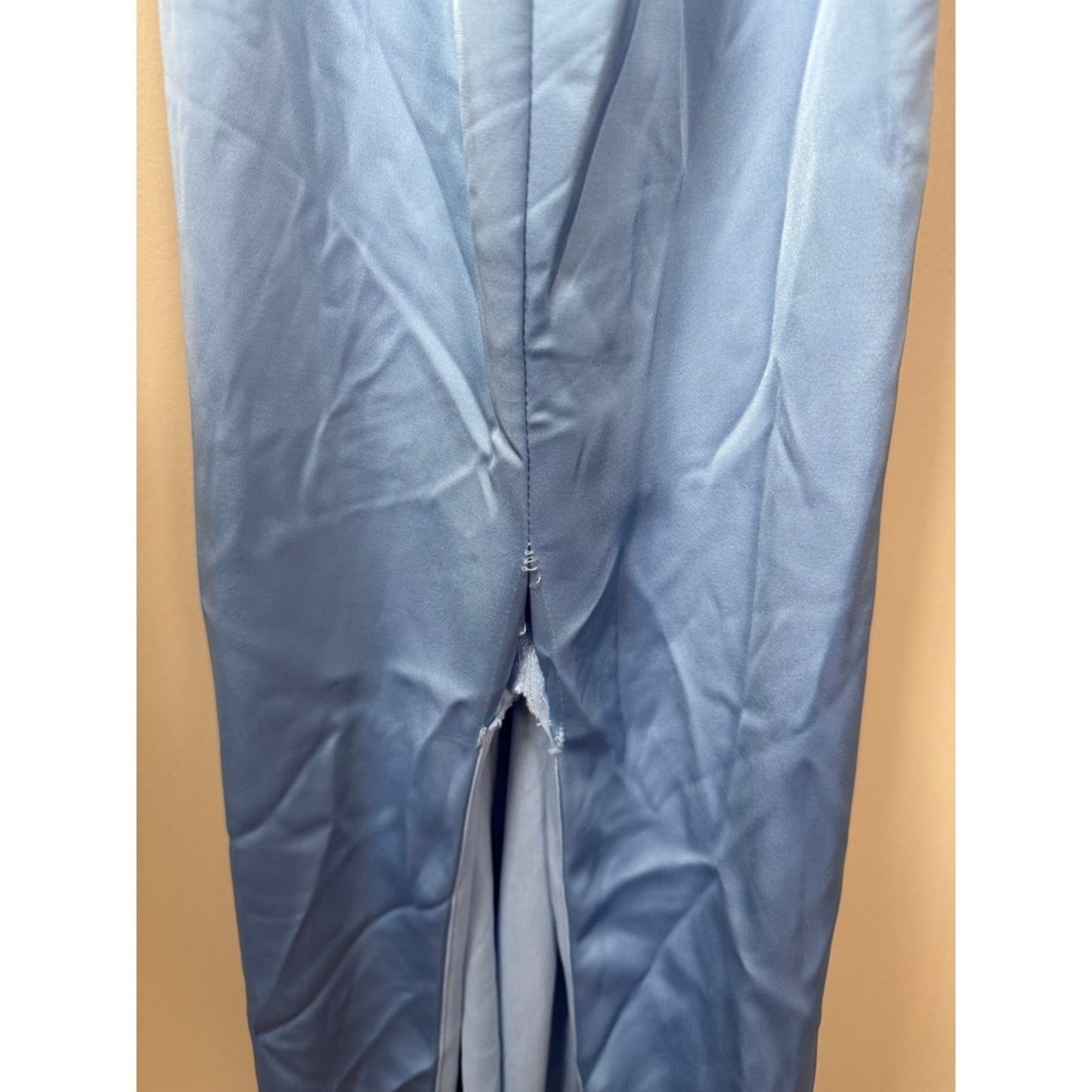 Katie May Los Angeles Blue Satin Cowl Neck Maxi Gown Dress NWT Defect