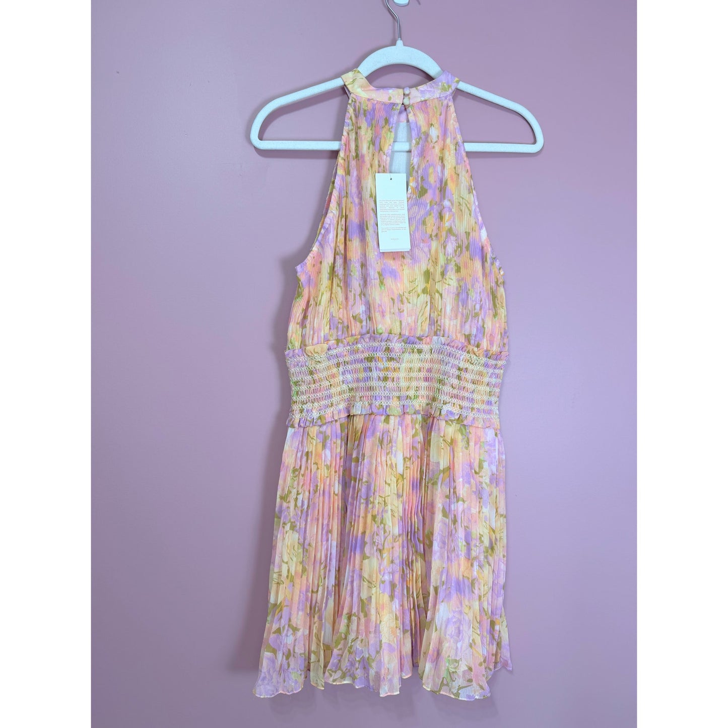 Rococo Sand Faye High Neck Floral Print Pleated Mini Dress Size Large