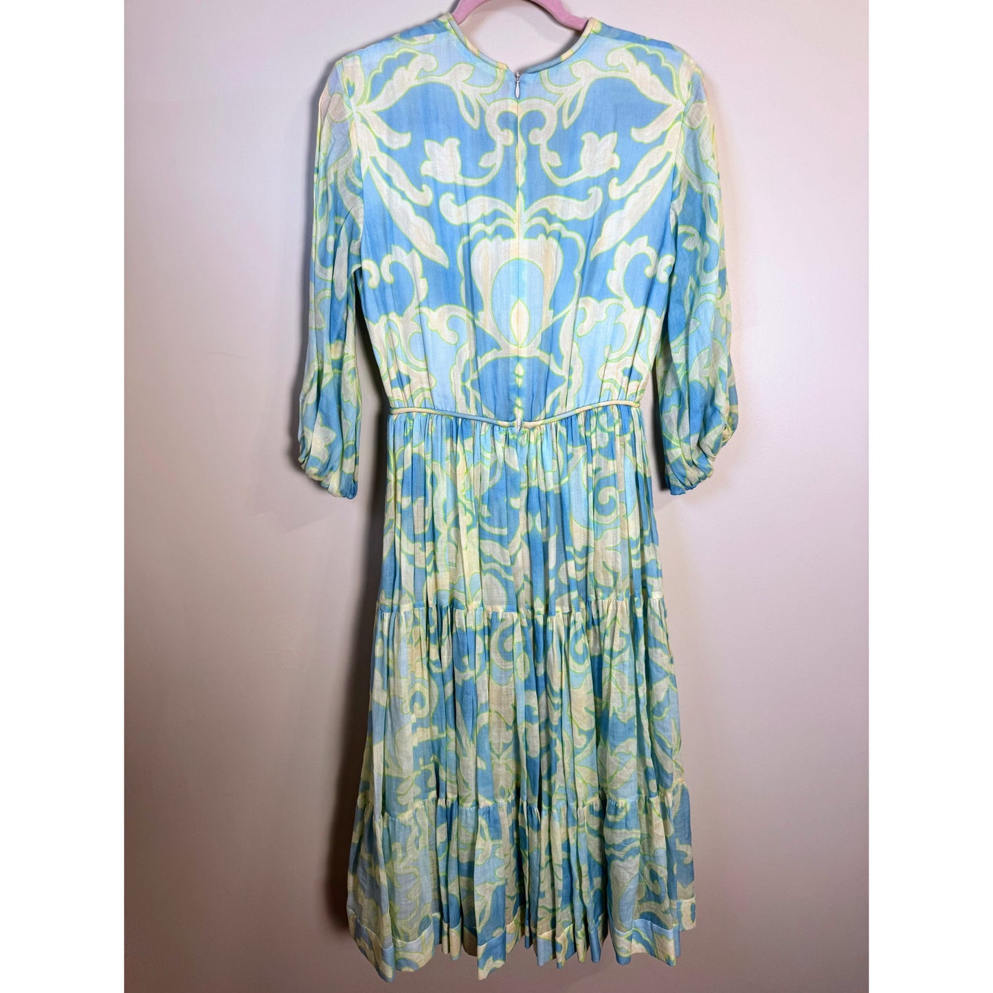 NEW Alexis Vilas Blue and Green Long Sleeve Printed Maxi Dress Size Small