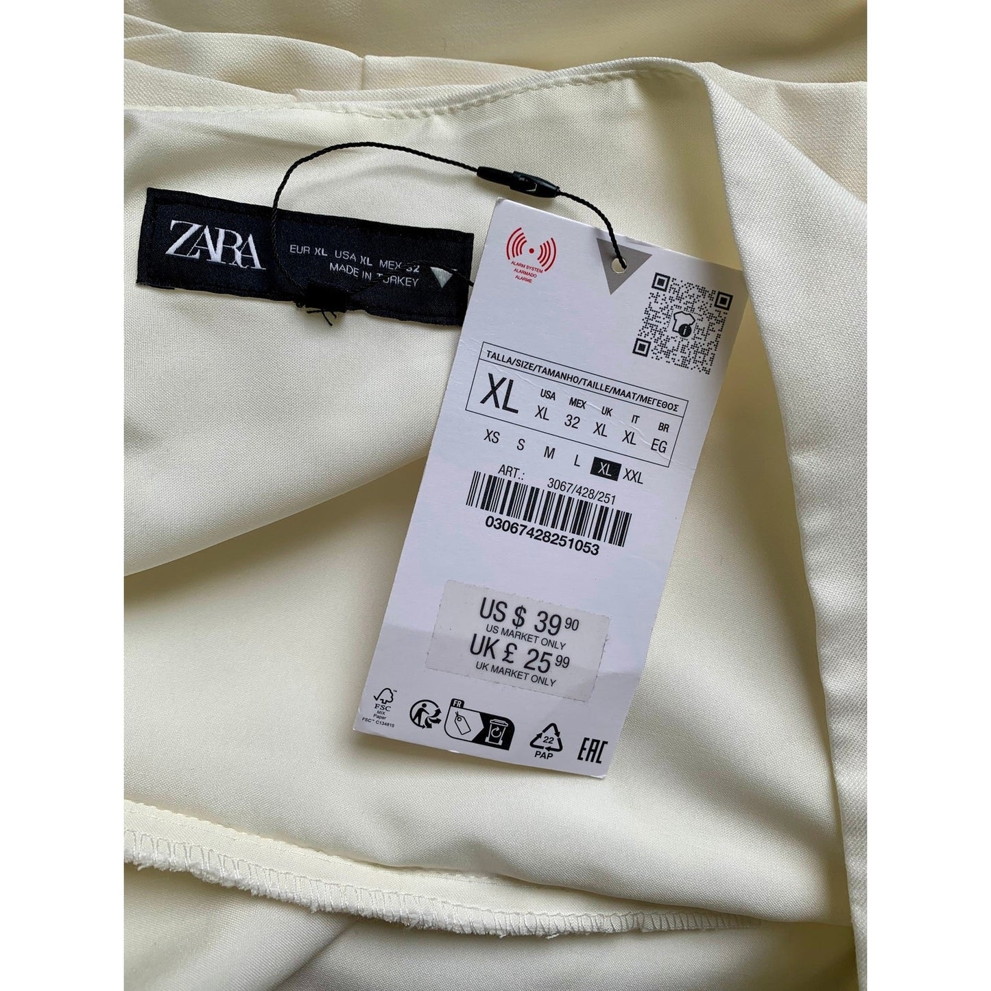 Zara Pleated Mini Skort in Cream Size XL Flare A-Line Side Zip Lined Party Sexy