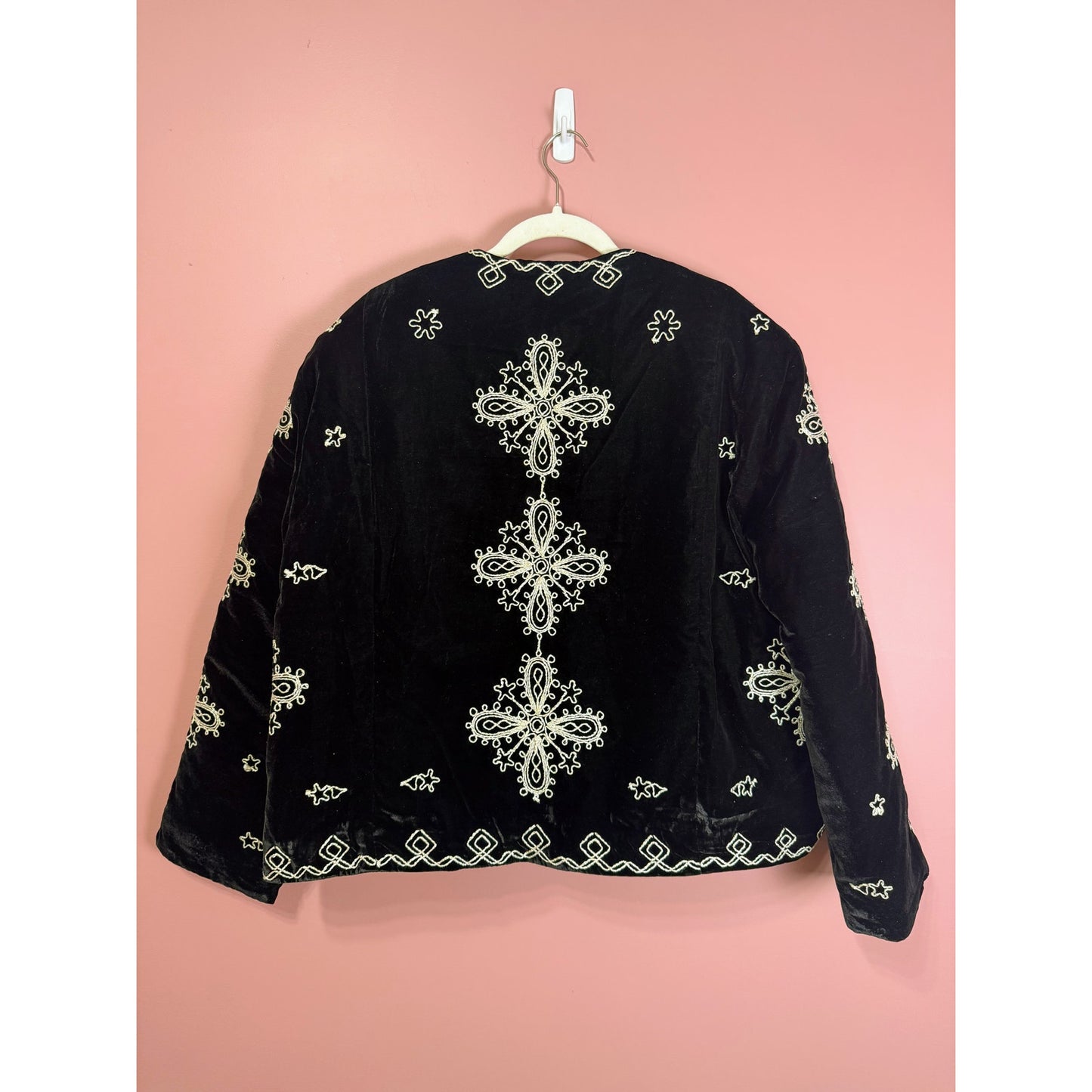 Free People Mia Embroidered Jacket Black Velvet Size Large