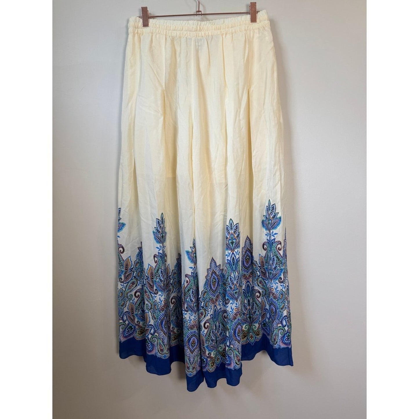 Johnny Was Workshop Cream Paisley Border Print Wide Leg Flowy Boho Pants Size M