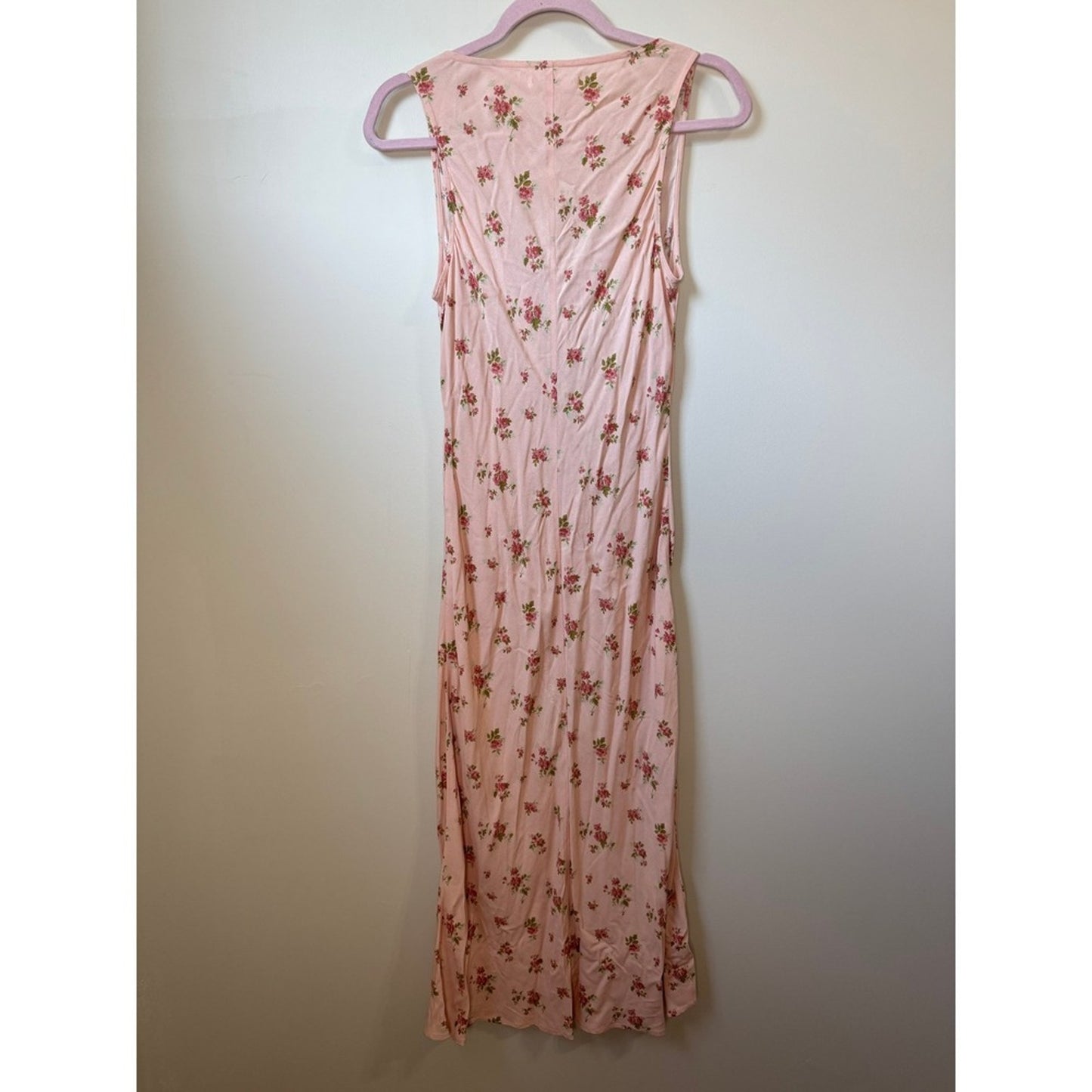 Reformation Pink Floral Midi Dress Milkmaid Gathered Bust Sleeveless Slit Pink