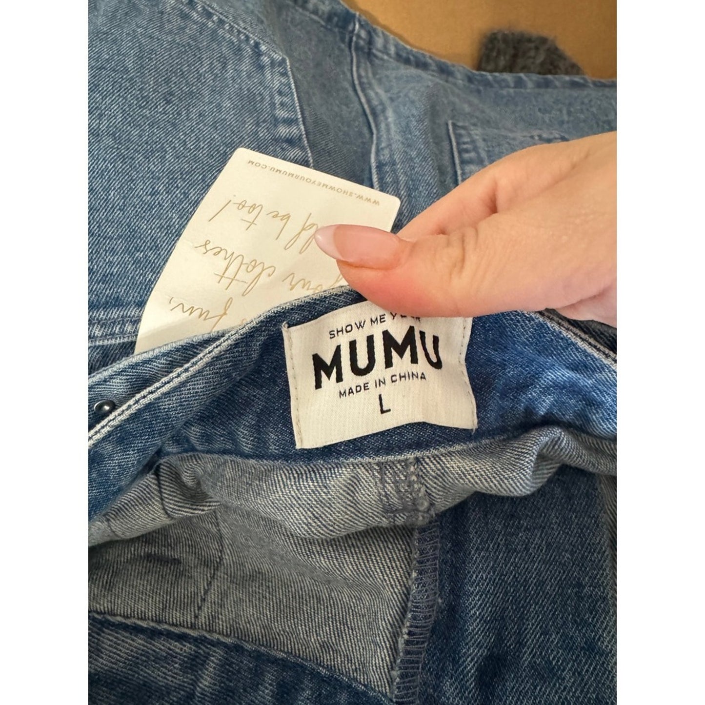 Show Me Your Mumu Denim Mini Skirt Rhinestone Belted Blue Western Women Large