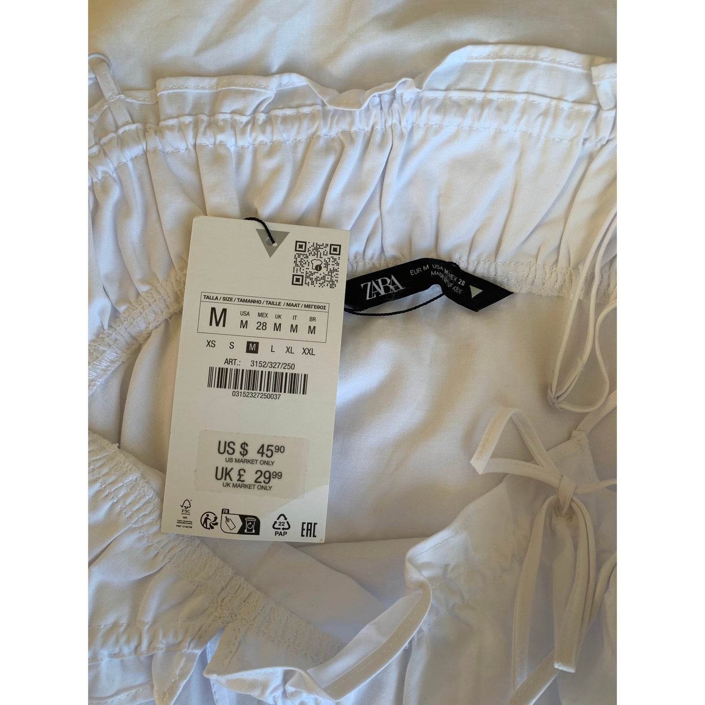 Zara Mini Dress in White Medium V-Neck Ruched Sleeveless Party Cocktail