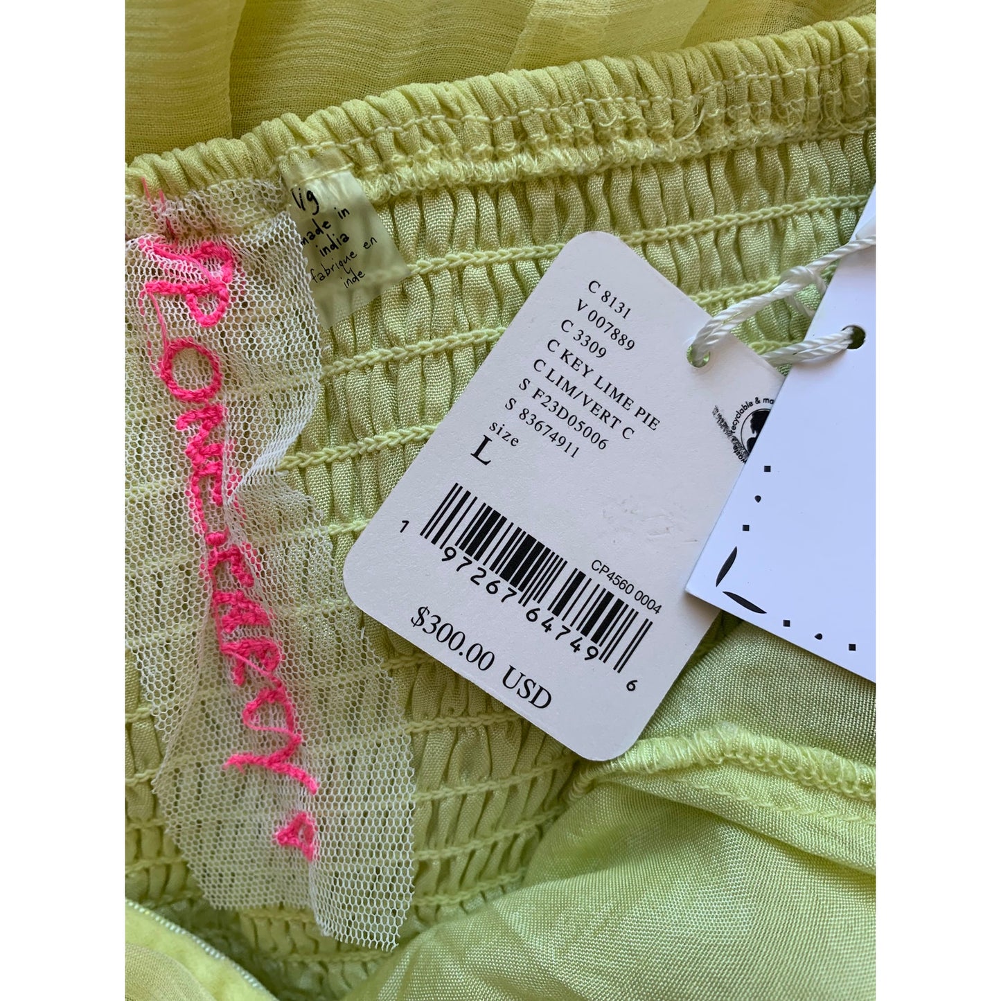Free People Osiris Mini Dress in Key Lime Pie Large Chiffon Asymmetric Ruched