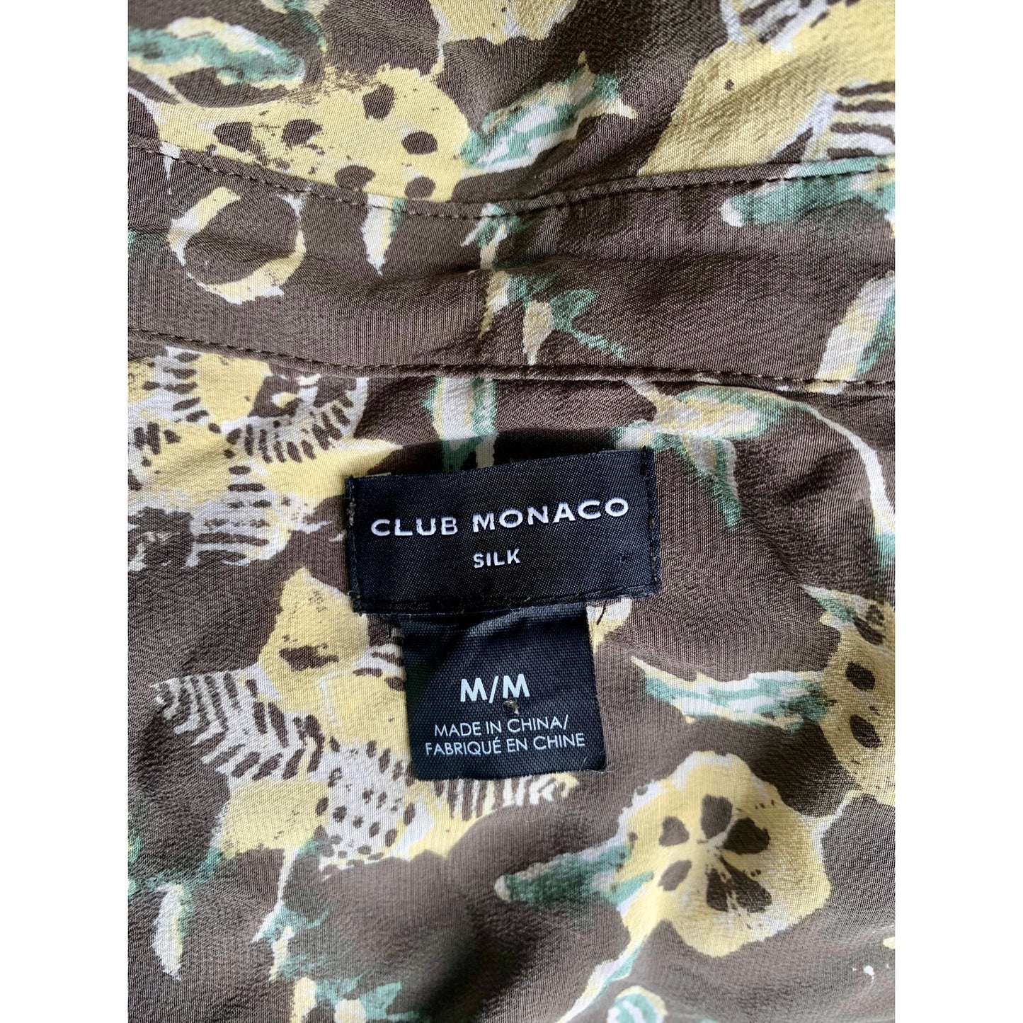 Club Monaco Midi Shirtdress in Brown Floral Medium Long Sleeve Button Front Silk