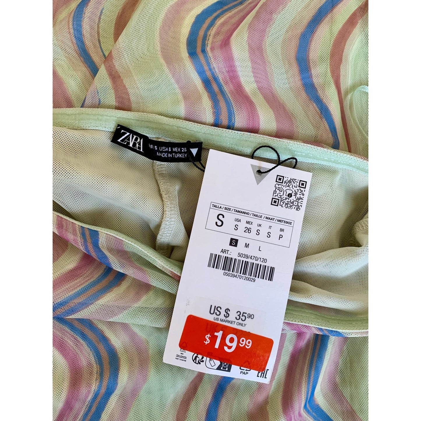 Zara Mini Dress in Multicolor Small Printed Lined Back Slit Stretch Summer Boho