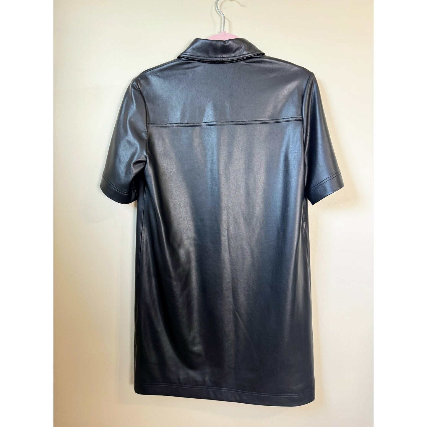 NEW NWT Veronica Bear Short Sleeve Khoulis Faux Leather Dress in Black Size 2