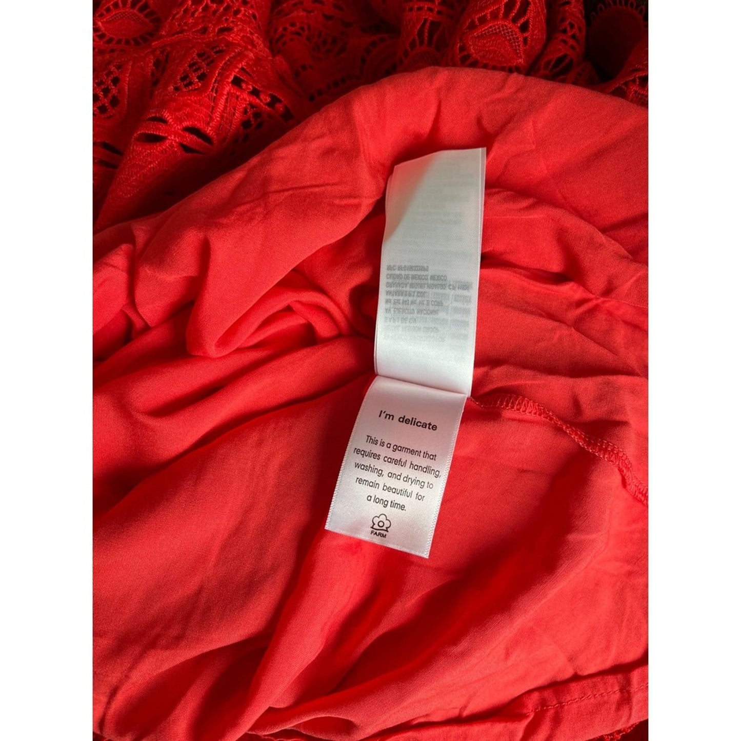 Farm Rio Maxi Dress Red Lace V Neck Long Sleeve Tie Waist Tiered Ruffle Size S