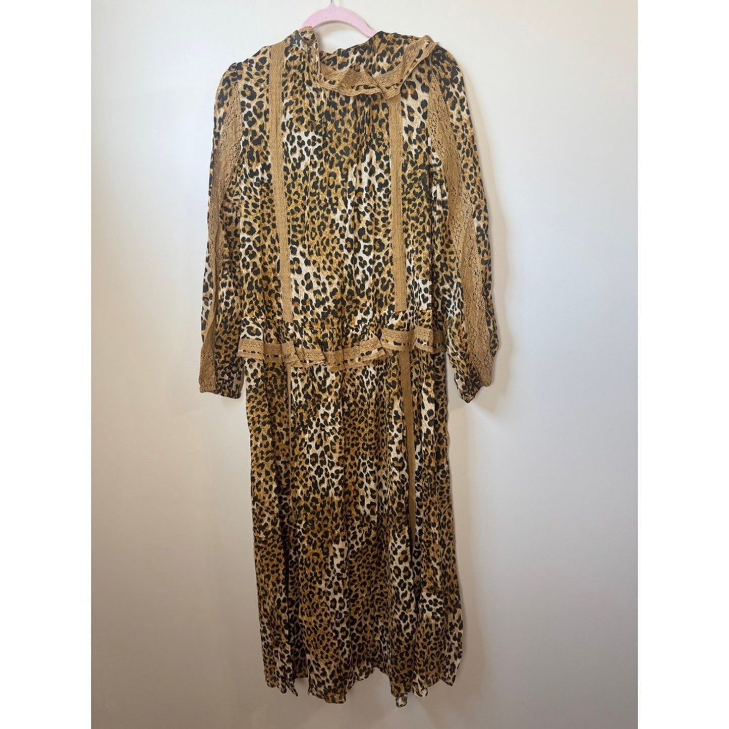 Spell Samantha Lace Gown Vintage Leopard Maxi Dress Ruffle Boho Animal Print L