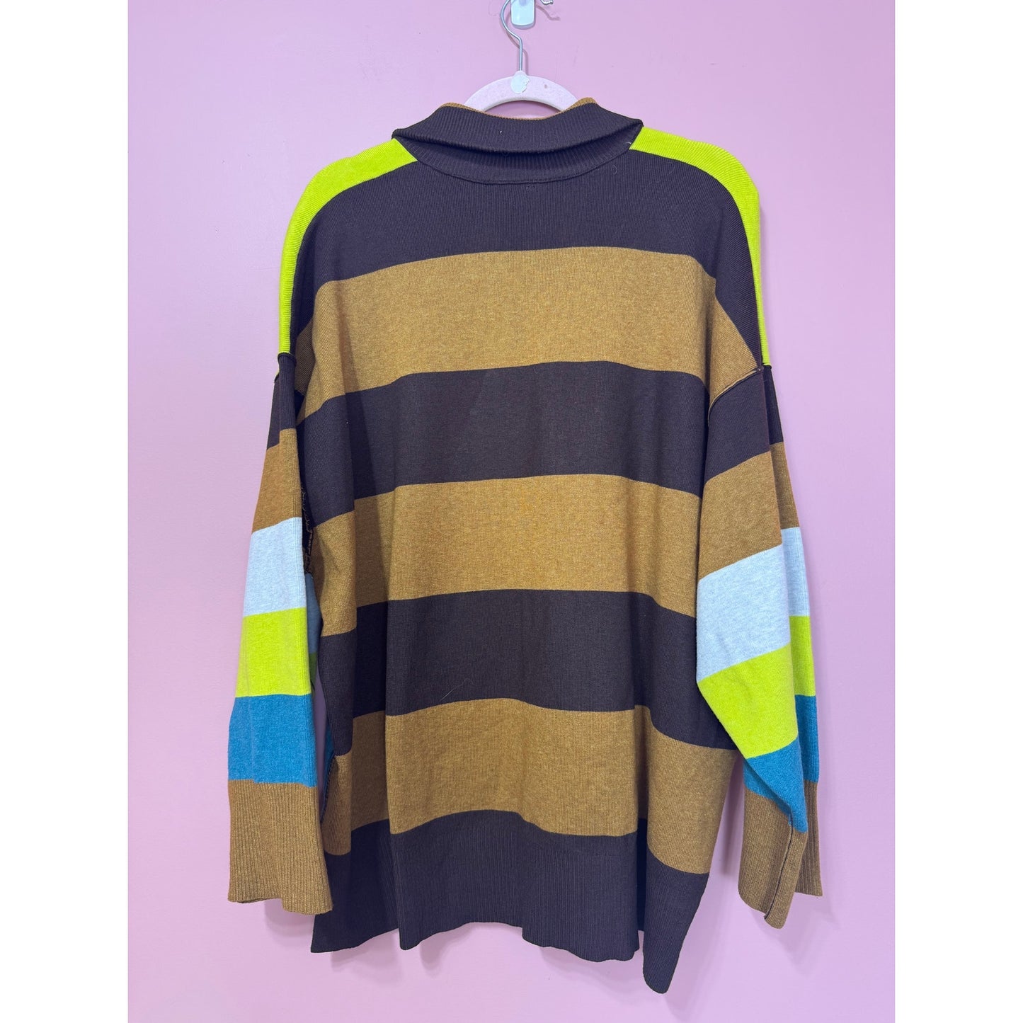 NEW Free People Coastal Stripe Quarter ZIp Oversized Sweater Size Small