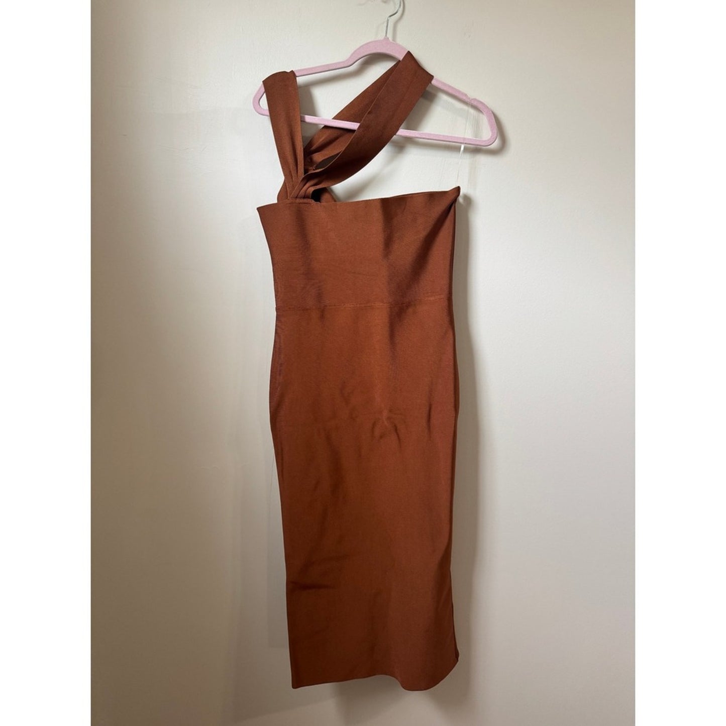 House of CB Rust Brown One Shoulder Bandage Cutout Midi Dress Size L+