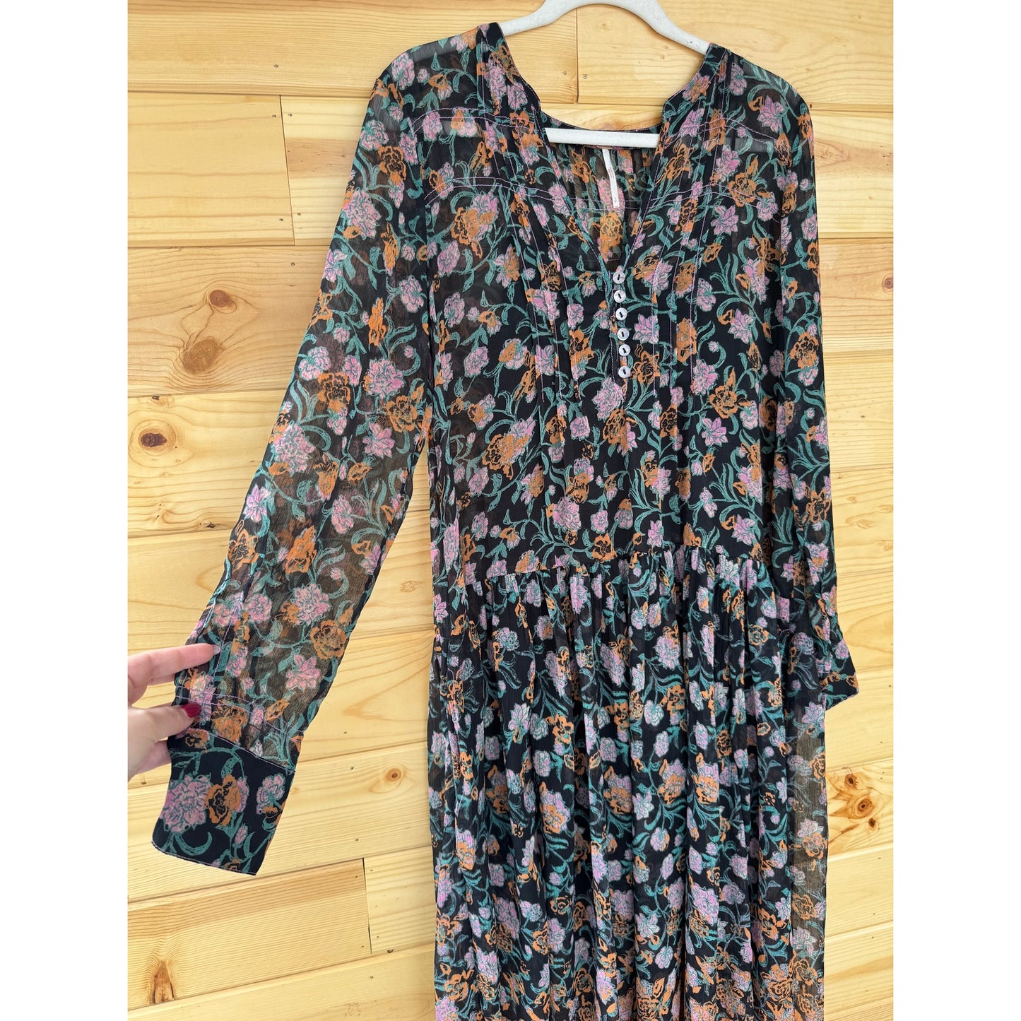 Free People See It Through Maxi Dress Black Combo Size Small