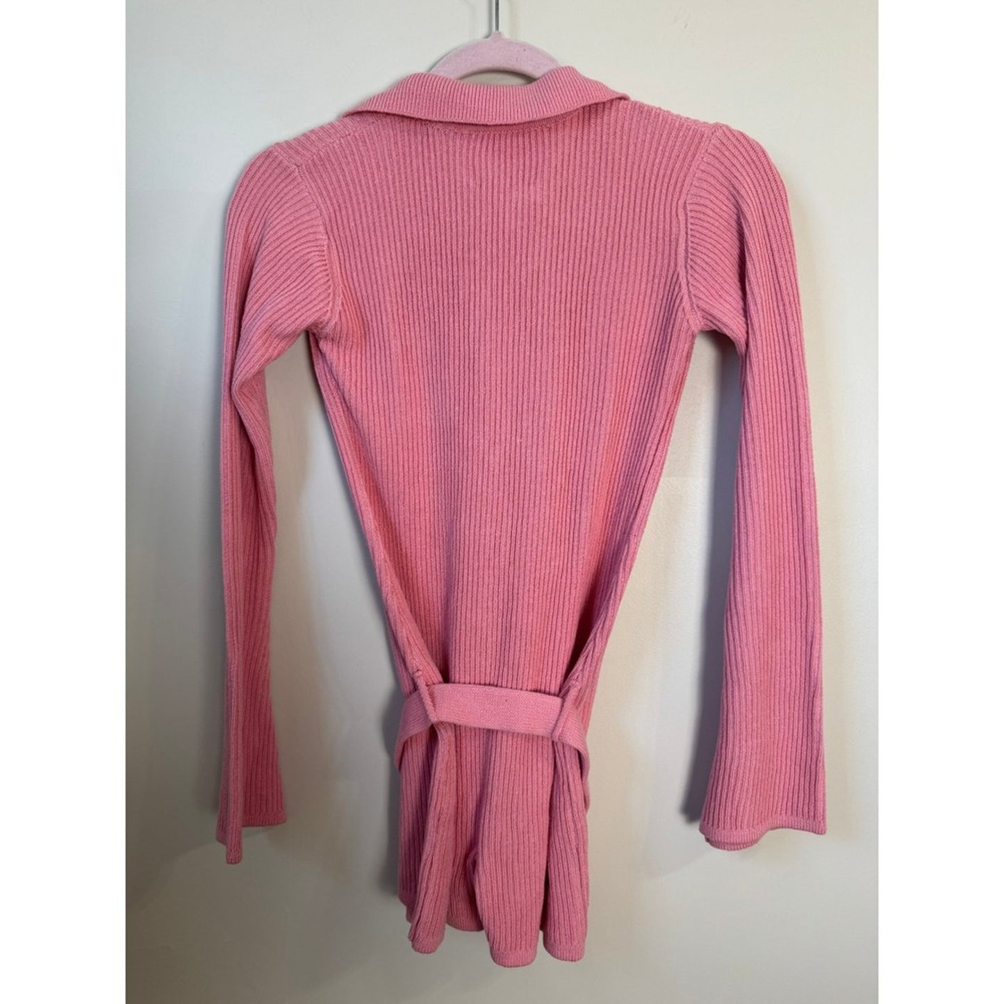 CIN CIN Pink Ribbed Knit Button Front Long Sleeve Belted Romper Size Small