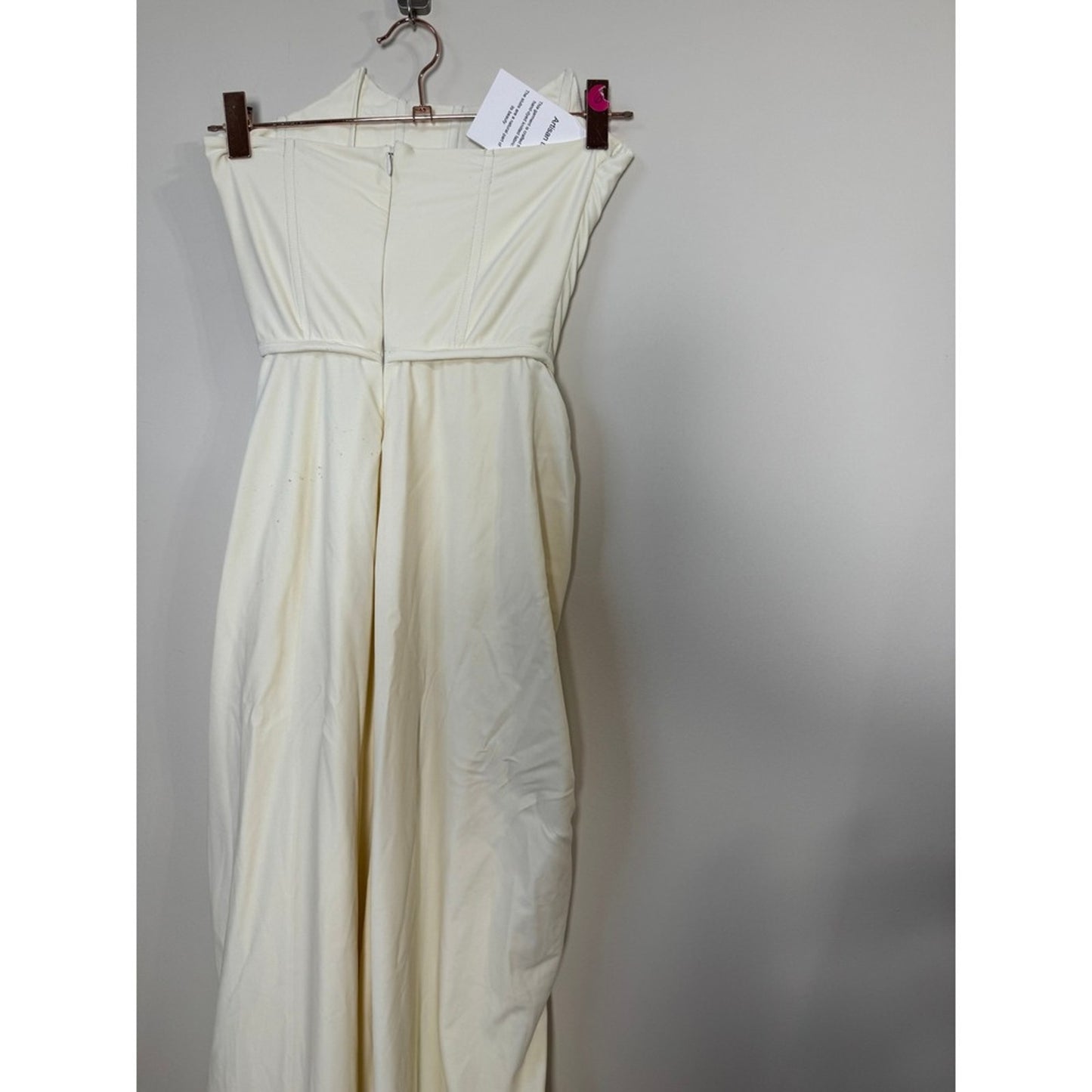 Cream Ruched Draped Strapless Gown Elegant Evening Formal Dress