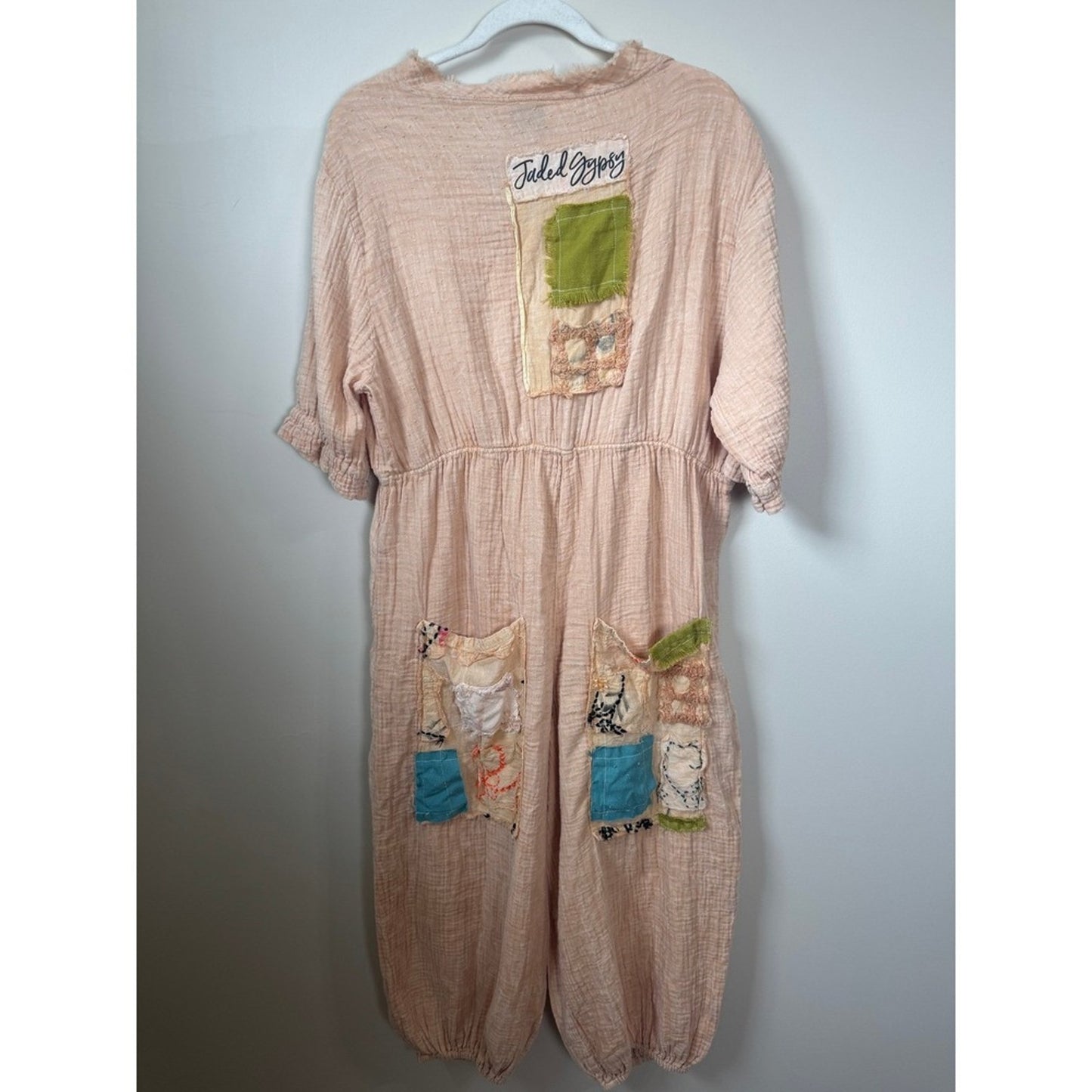 Jaded Gypsy Peach Gauze Patchwork Jumpsuit Boho to Wear One Size Relaxed L/XL