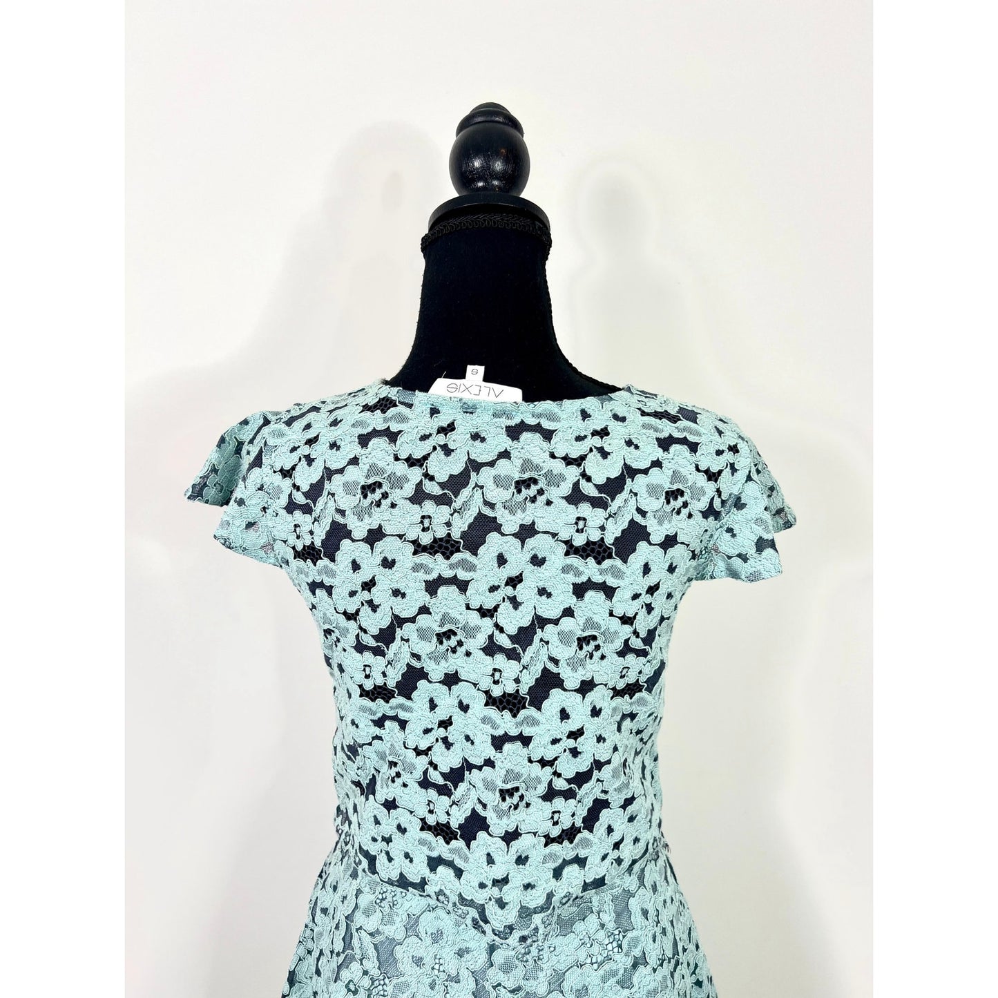 Alexis Tovi Lace Crop Top & Skirt Two Piece Set in Misty Blue Small Floral Lined