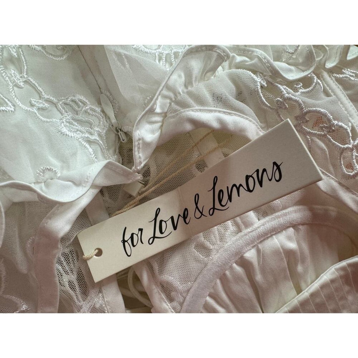 For Love & Lemons Romi Midi Dress in White Small Floral Eyelet Puff Sleeve