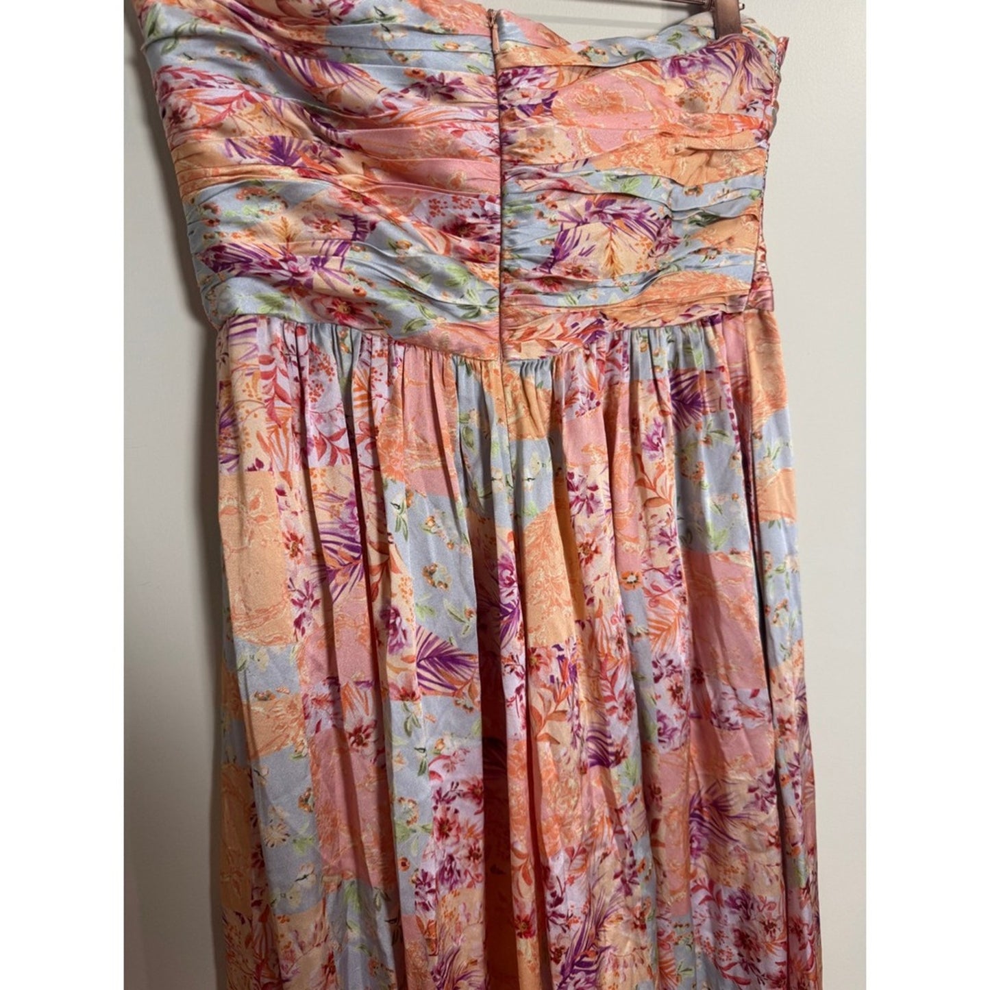 AMUR Strapless Wide Leg Jumpsuit Floral Patchwork Ruched Bodice Pink Size 6