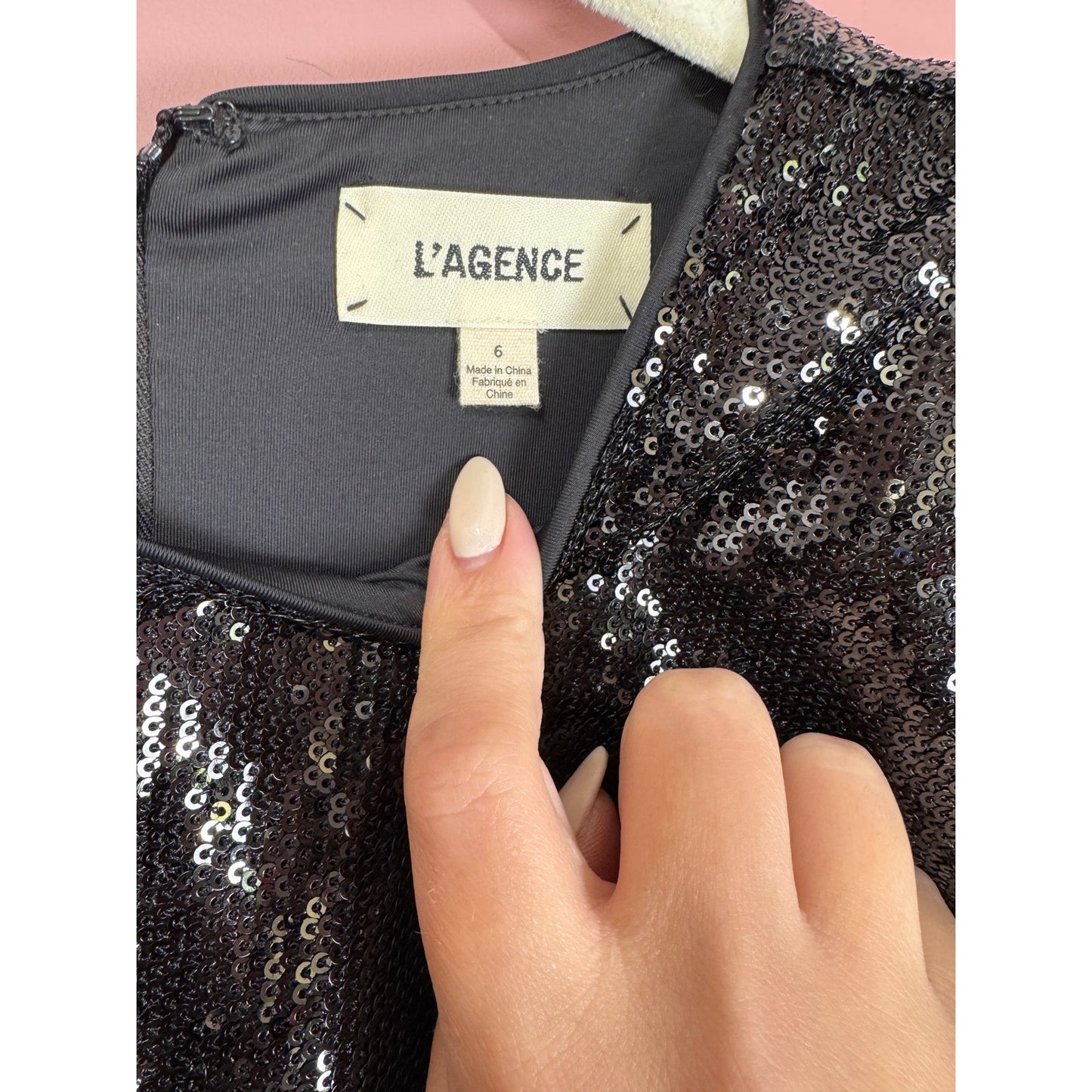 L'Agence Alba Long Sleeve Mini Sequin Dress Black Size 6