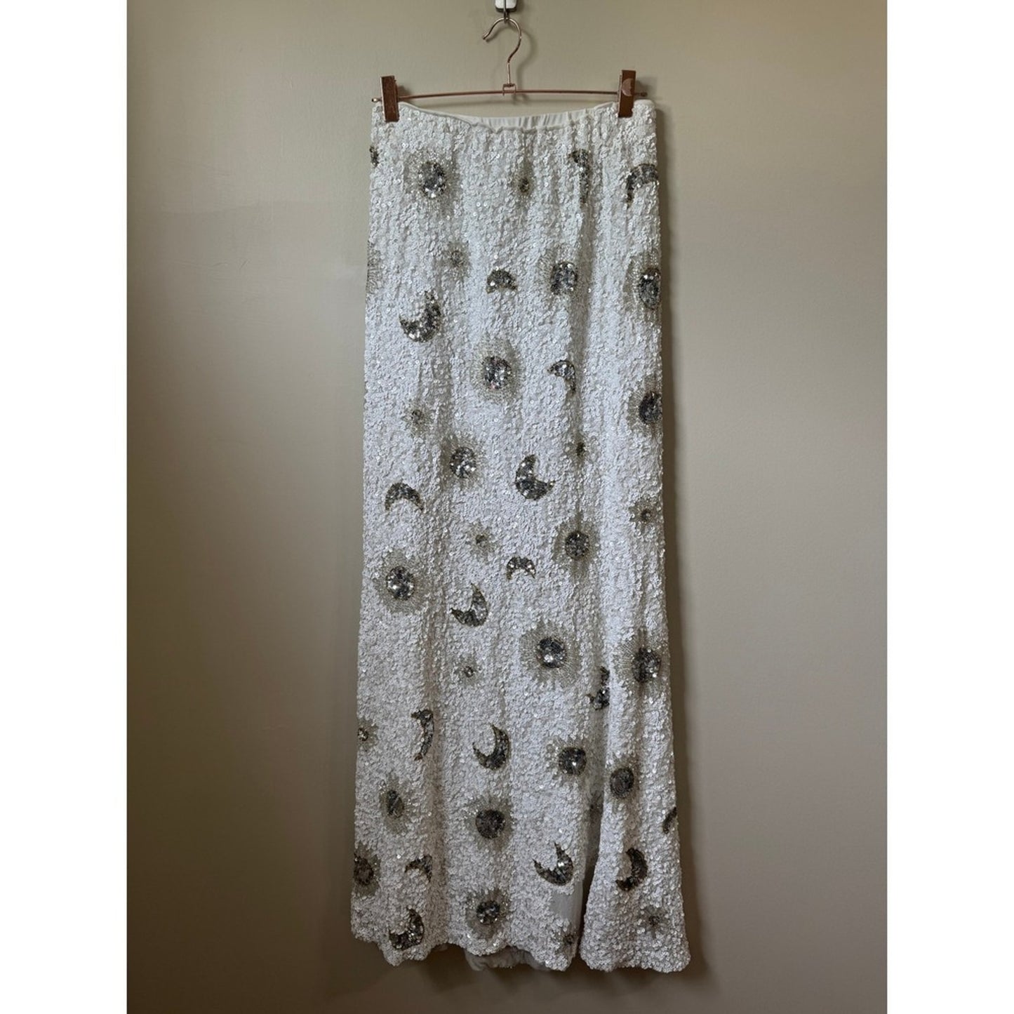 Show Me Your Mumu White Sequin Celestial Sun Moon Maxi Skirt Beaded