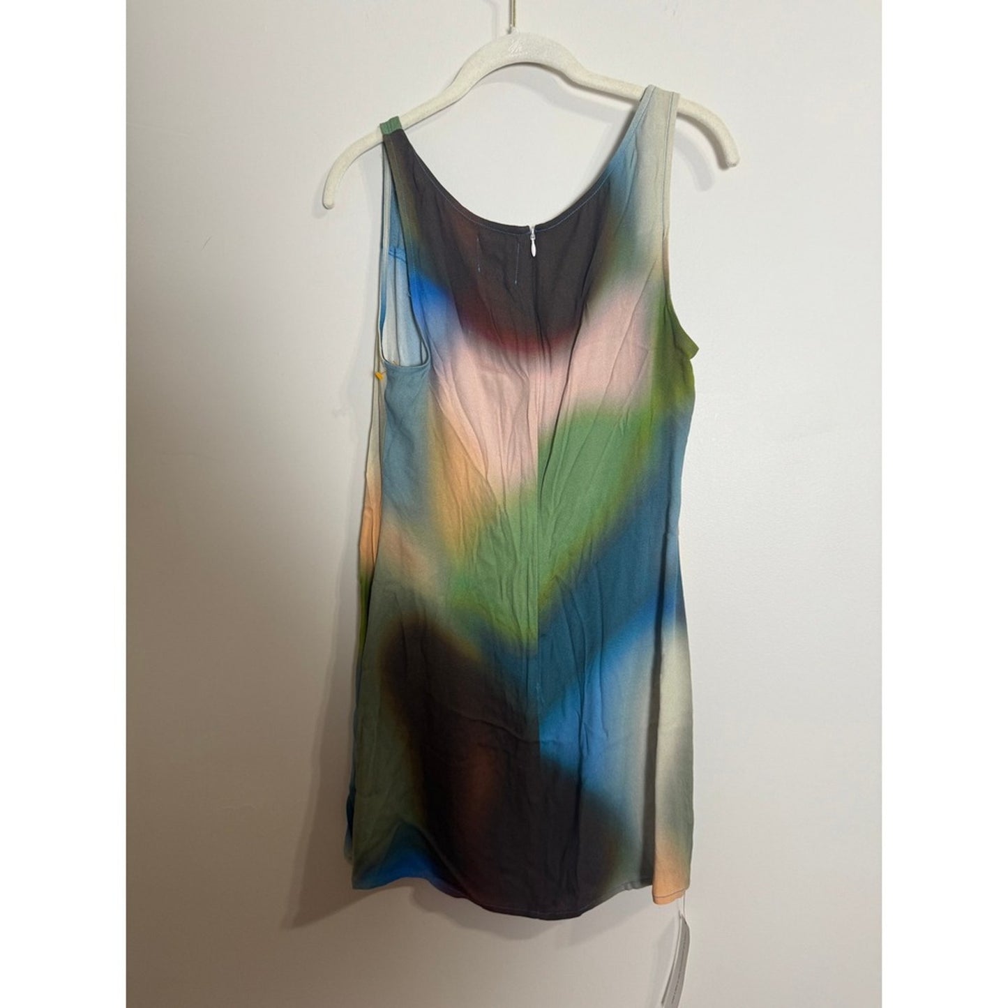 Reformation Noha Mini Dress Blur Abstract Print Square Neck Side Slit Size 8 NEW